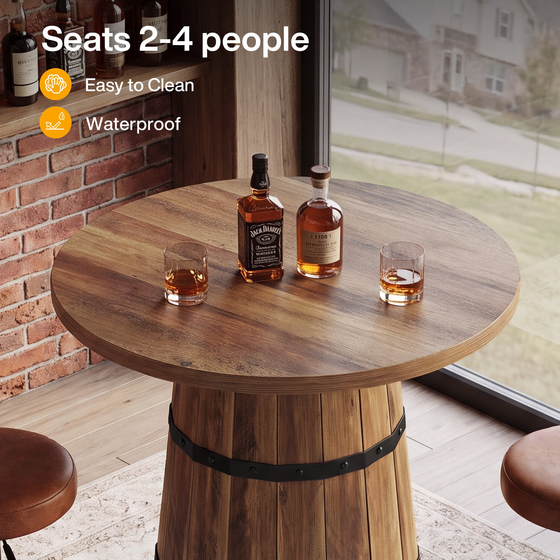 31.5" Round Bar Table, Farmhouse Pub Height Table with Barrel Base for Home Bar, Kitchen