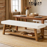 55" Upholstered Dining Bench, 2-Tier Solid Wood Kitchen Table Bench with Cushion 3