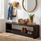 59" Solid Wood Entryway Bench, Farmhouse End of Bed Seating Shoe Bench with Storage