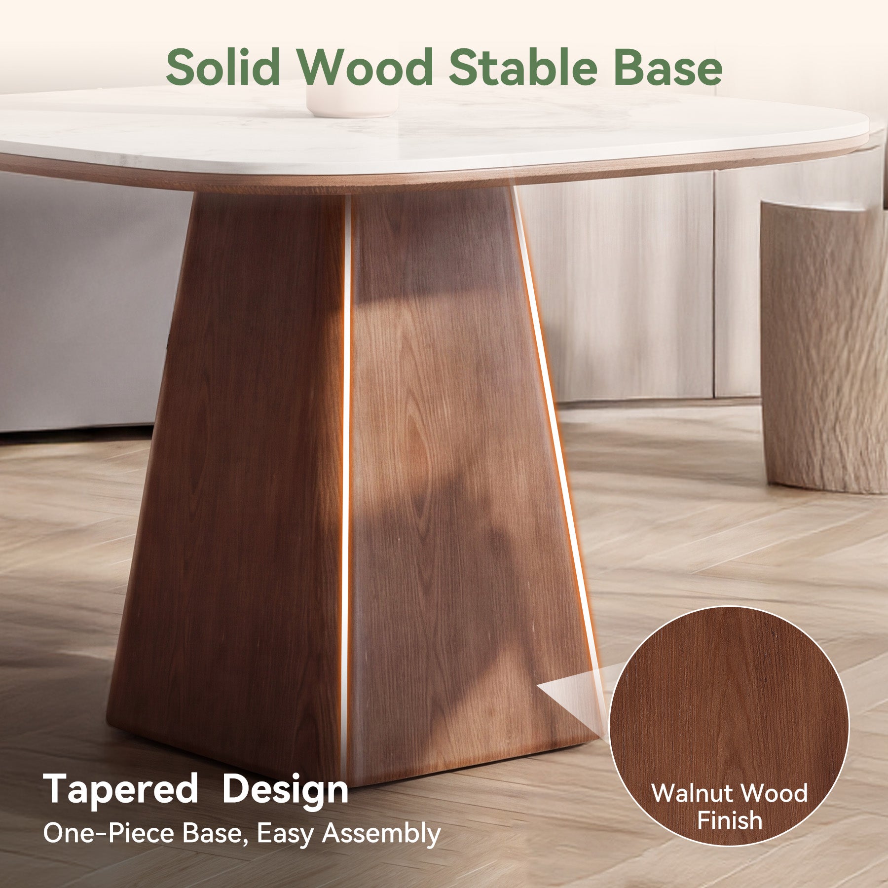 35.4" Square Sintered Stone Dining Table, Small Kitchen Table with Solid Wood Base