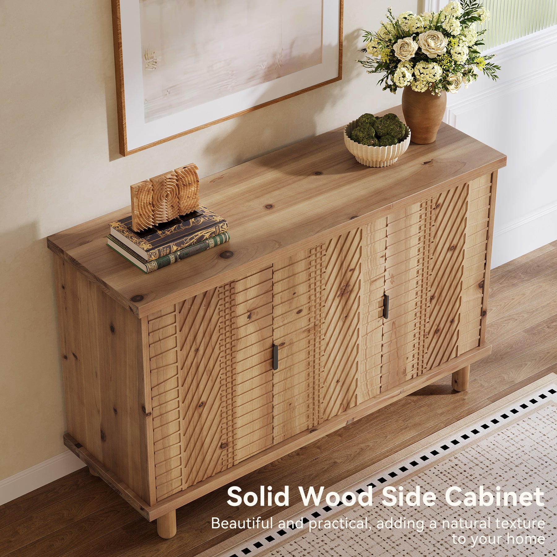 Wood Sideboard Buffet, Modern Kitchen Storage Cabinet with 2 Adjustable Shelves