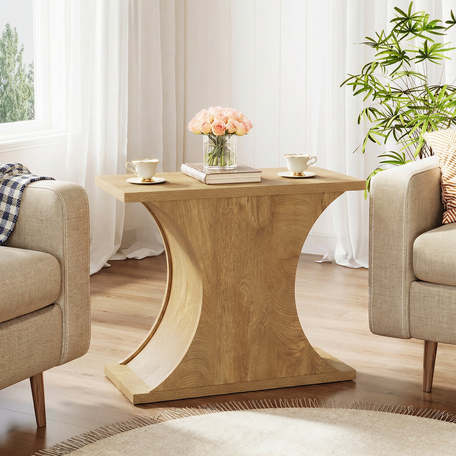 31.5" End Table, Rectangle Side Table with Hourglass Base