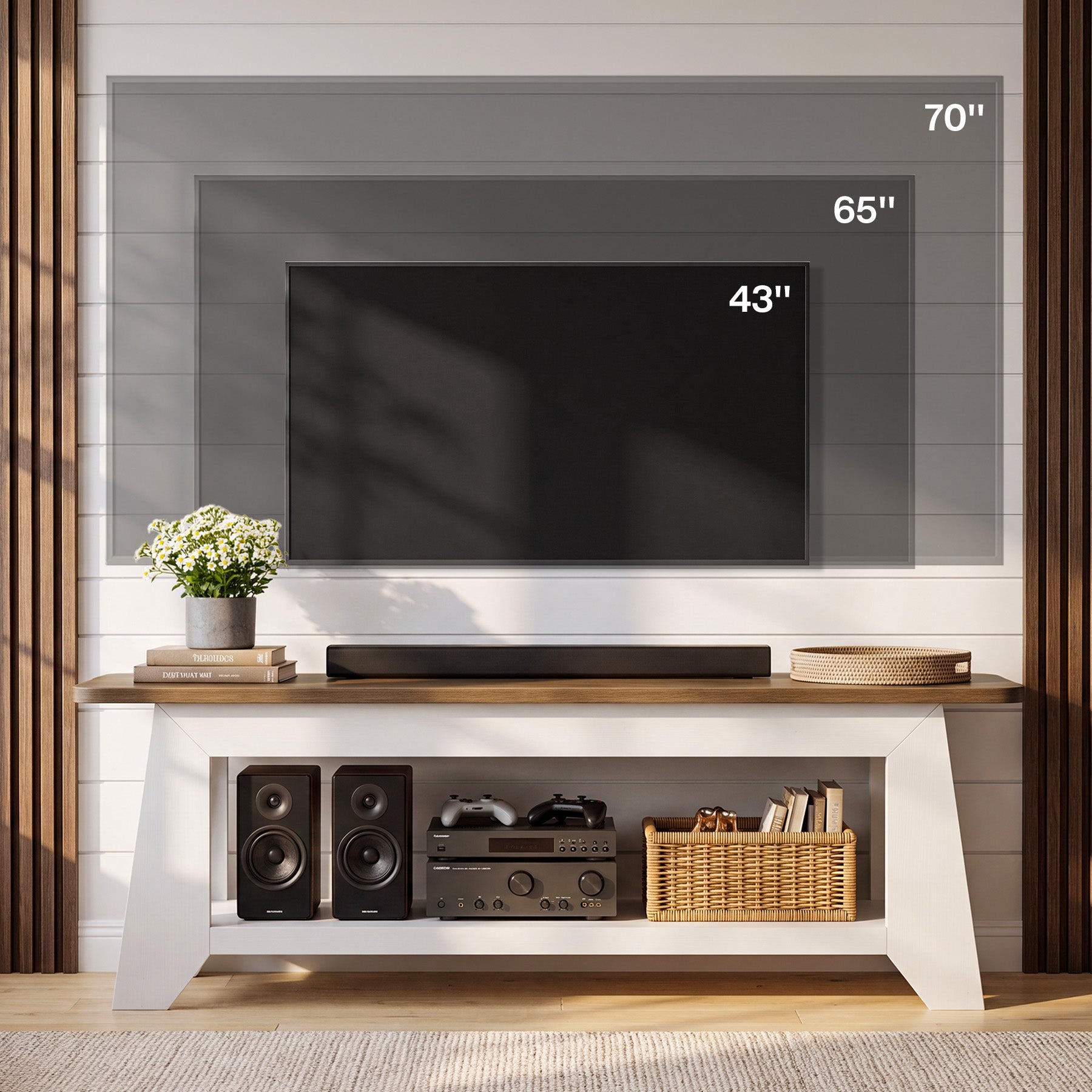 63" Farmhouse TV Stand, Entertainment Center with Storage for Up to 70" TVs