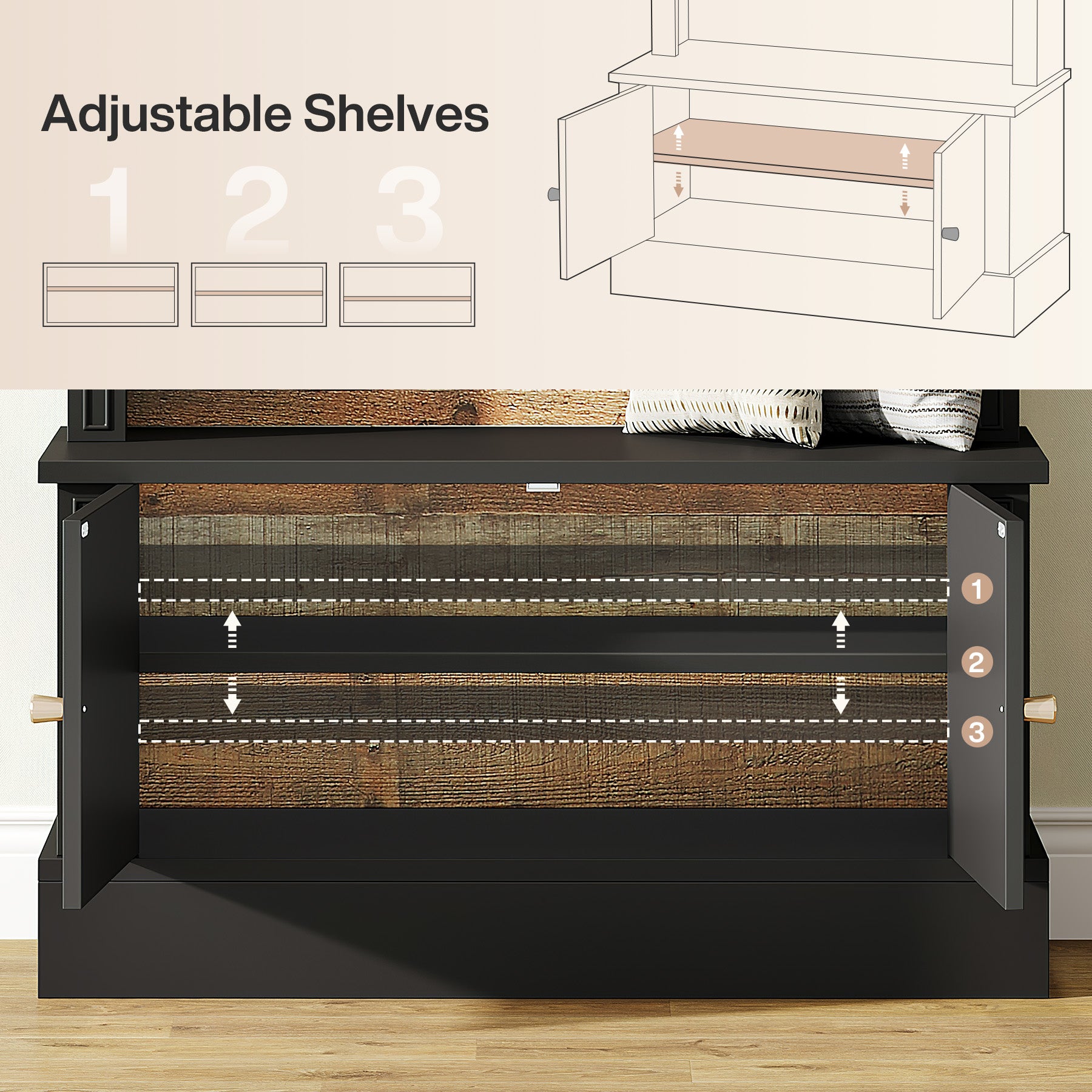 70.8" Hall Tree, 4-in-1 Entryway Coat Rack Shoe Storage with 5 Double Hooks