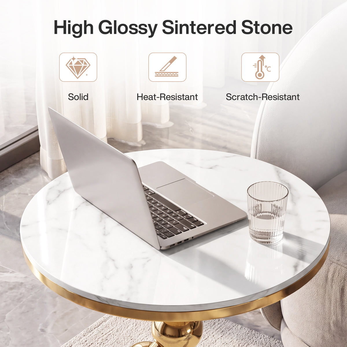 Sintered Stone Round End Table, Modern Stacked Ball Side Table for Living Room
