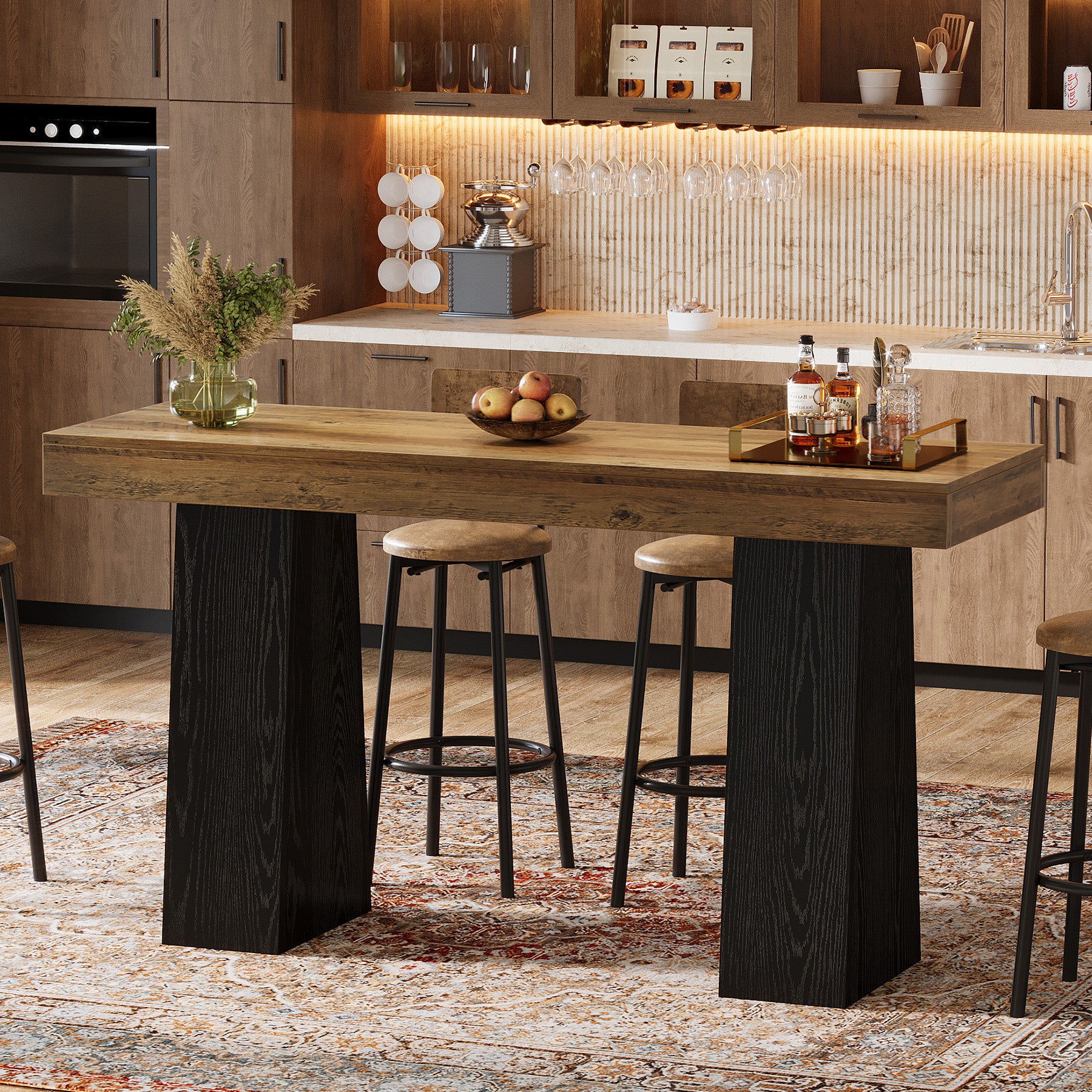 63" Bar Table, Rectangular Counter Height Pub Table with Thickened Tabletop