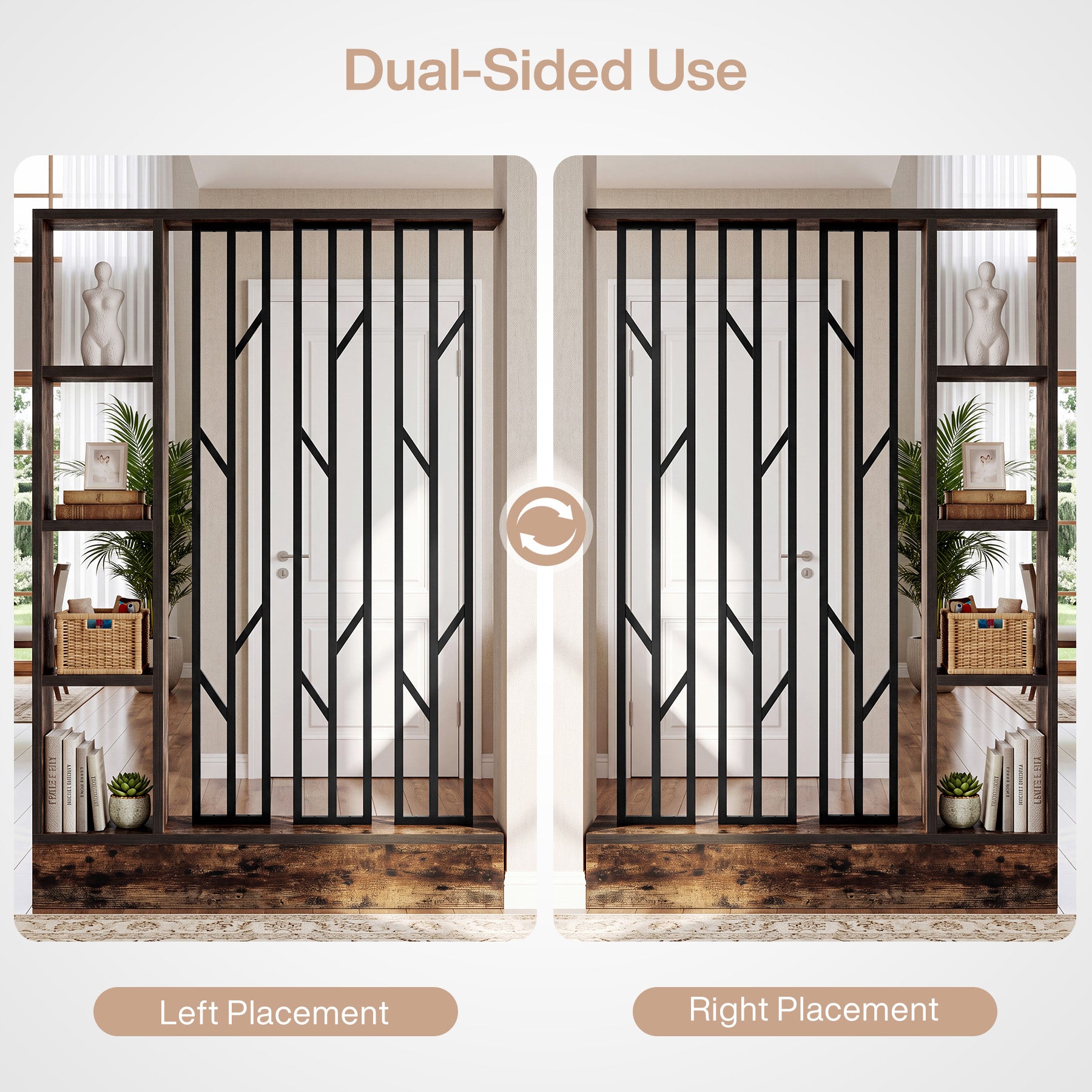 71" Room Divider with Storage Shelves, Freestanding 4-Shelf Wall Partition, Living Room