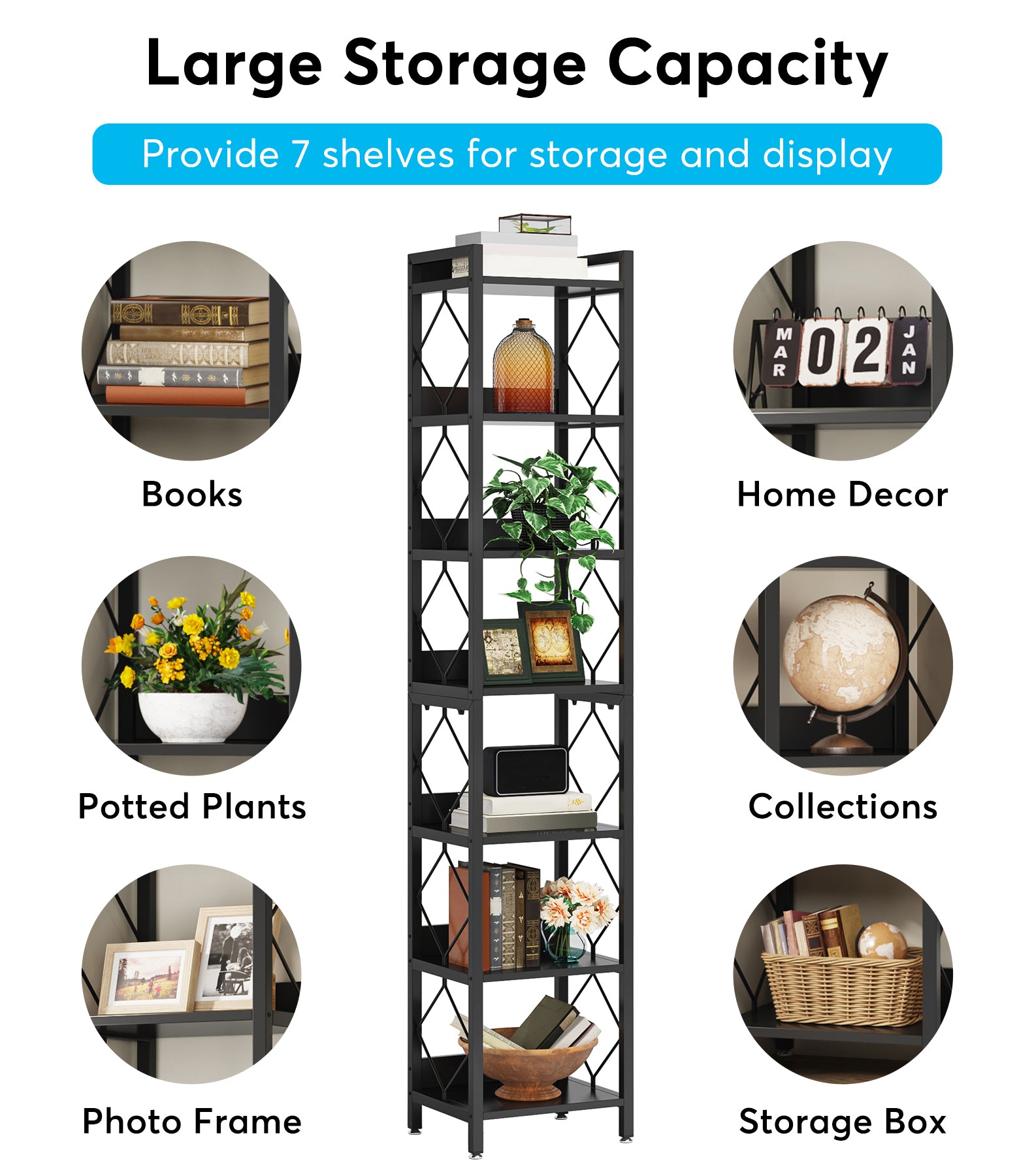 78.7” Tall Narrow Bookshelf, Slim Display Shelf for Home Office & Small Areas