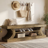 63" Entryway Bench, Wooden 3-Tier End of Bed Bench with Open Storage 3