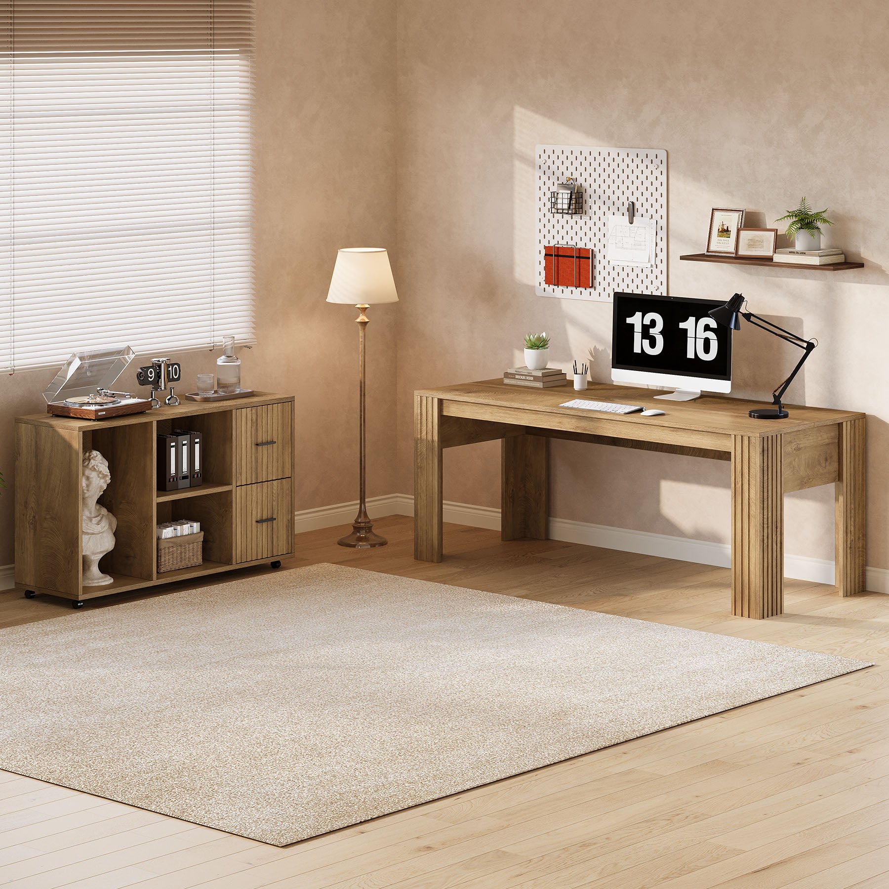 Reversible L-Shaped Executive Desk, 63" Computer Desk with Mobile File Cabinet for Home Office