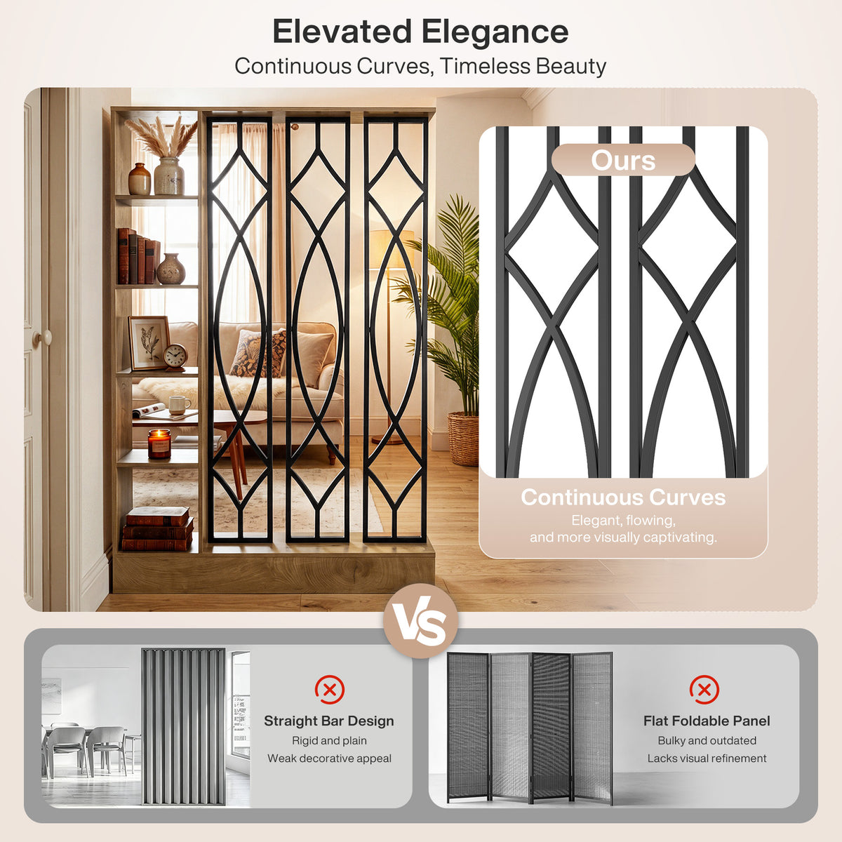 71" Industrial Room Divider with Shelves, Freestanding Storage Partition