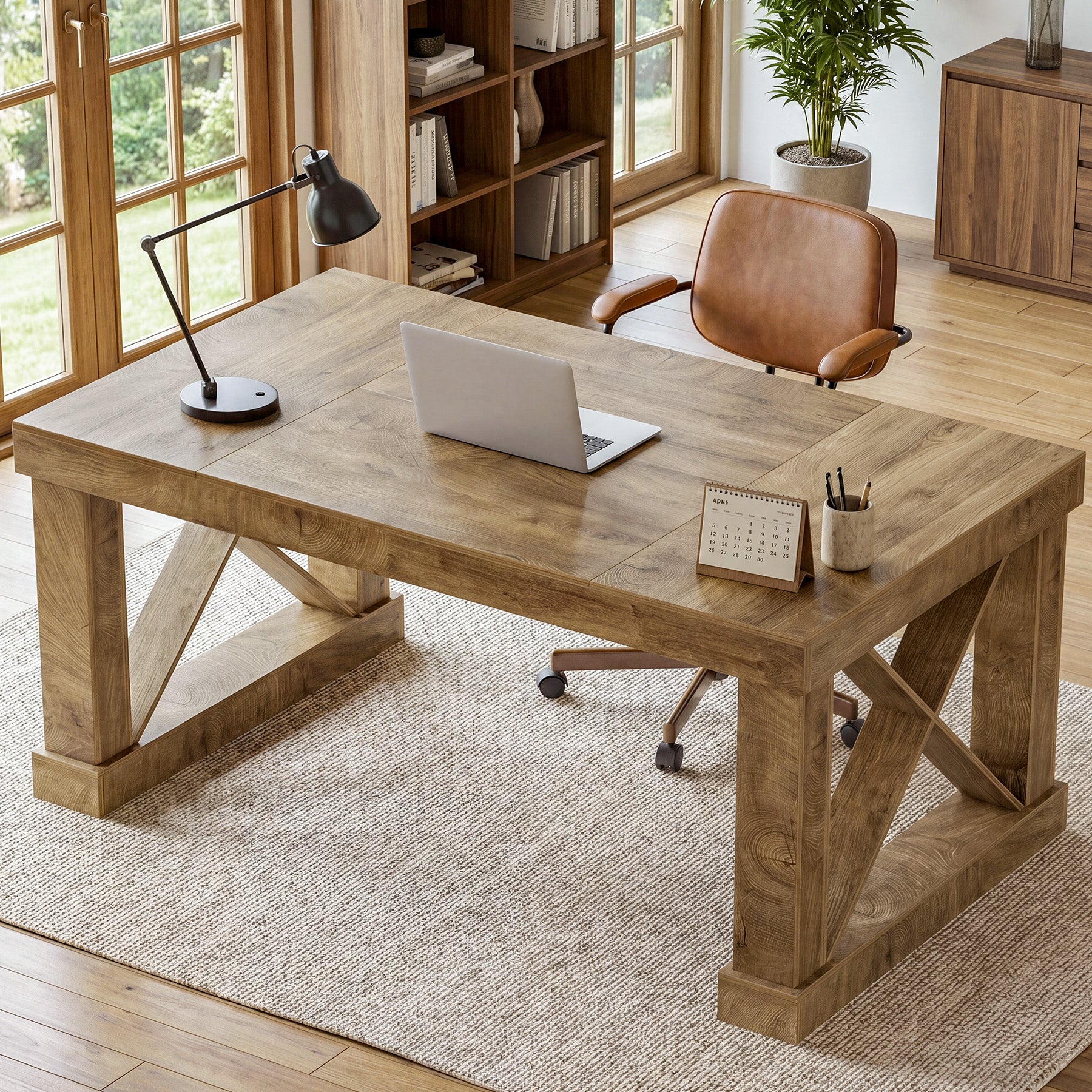 63" Executive Office Desk, Farmhouse Computer Desk with Heavy-Duty Frame for Home Office