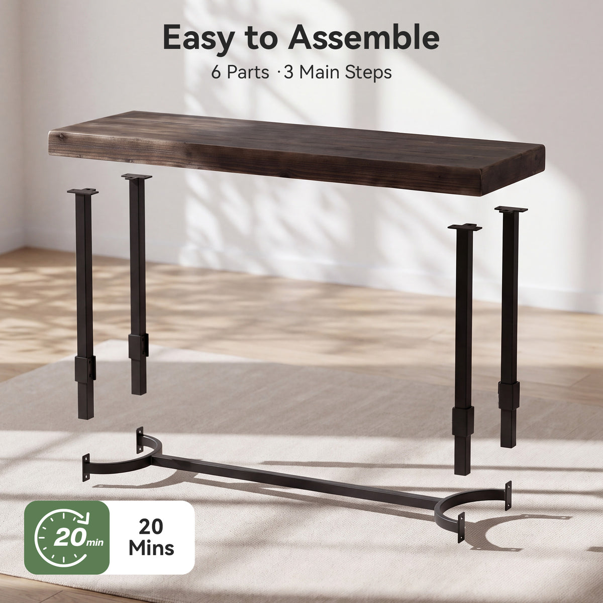 63" Industrial Bar Table, Narrow Counter Height Pub Table with Footrest