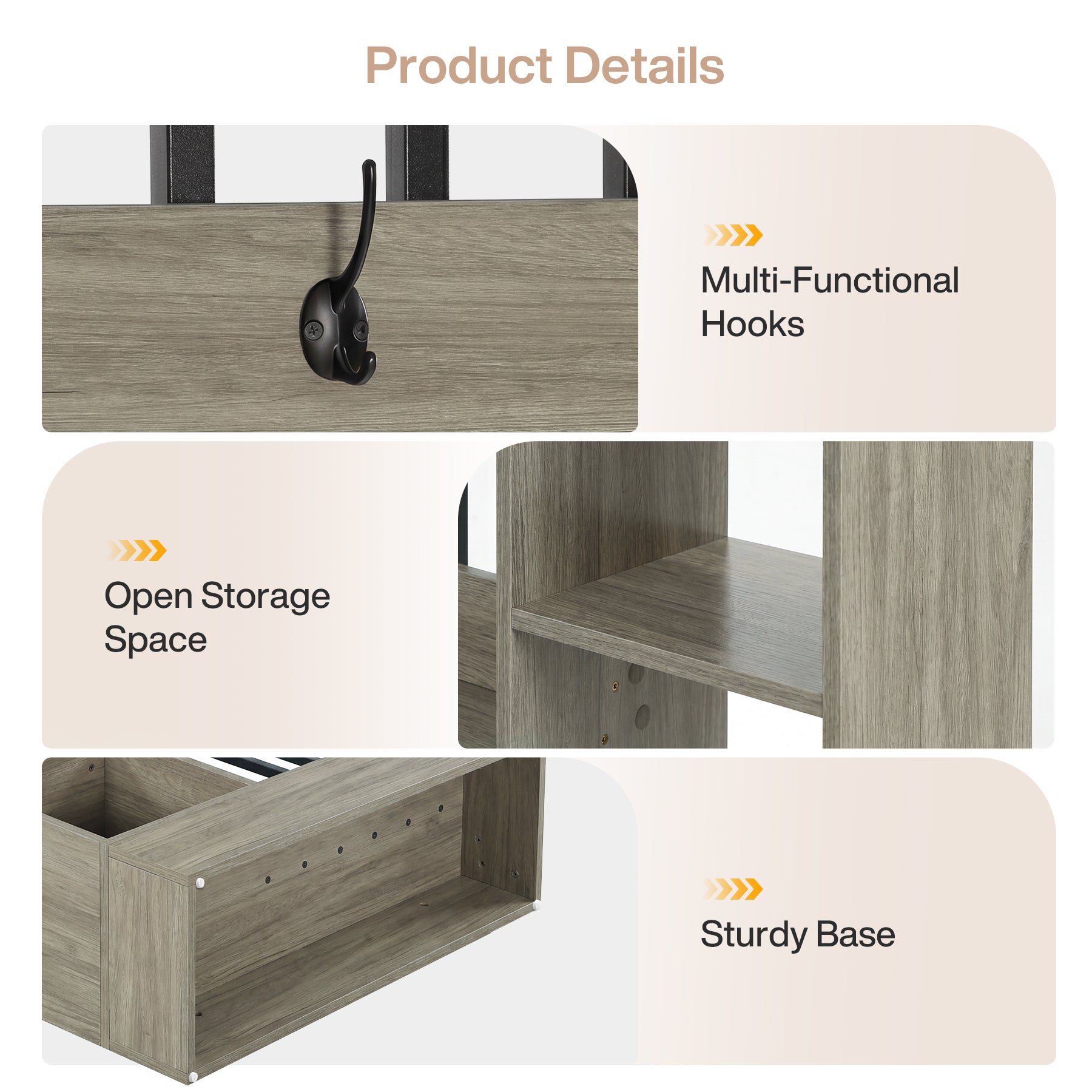 71" Wall Room Divider, Wood Freestanding Wall Partition Bookcase with Coat Hooks
