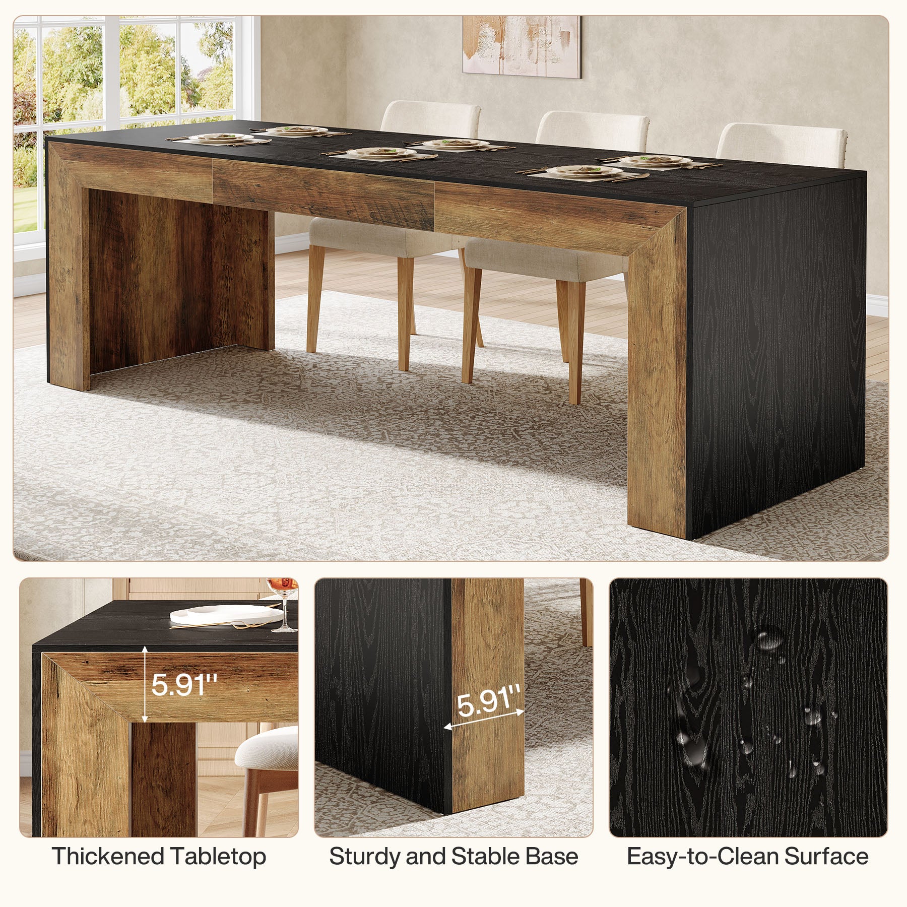 78.7" Long Dining Table, Rectangular Kitchen Table for 6-8 People