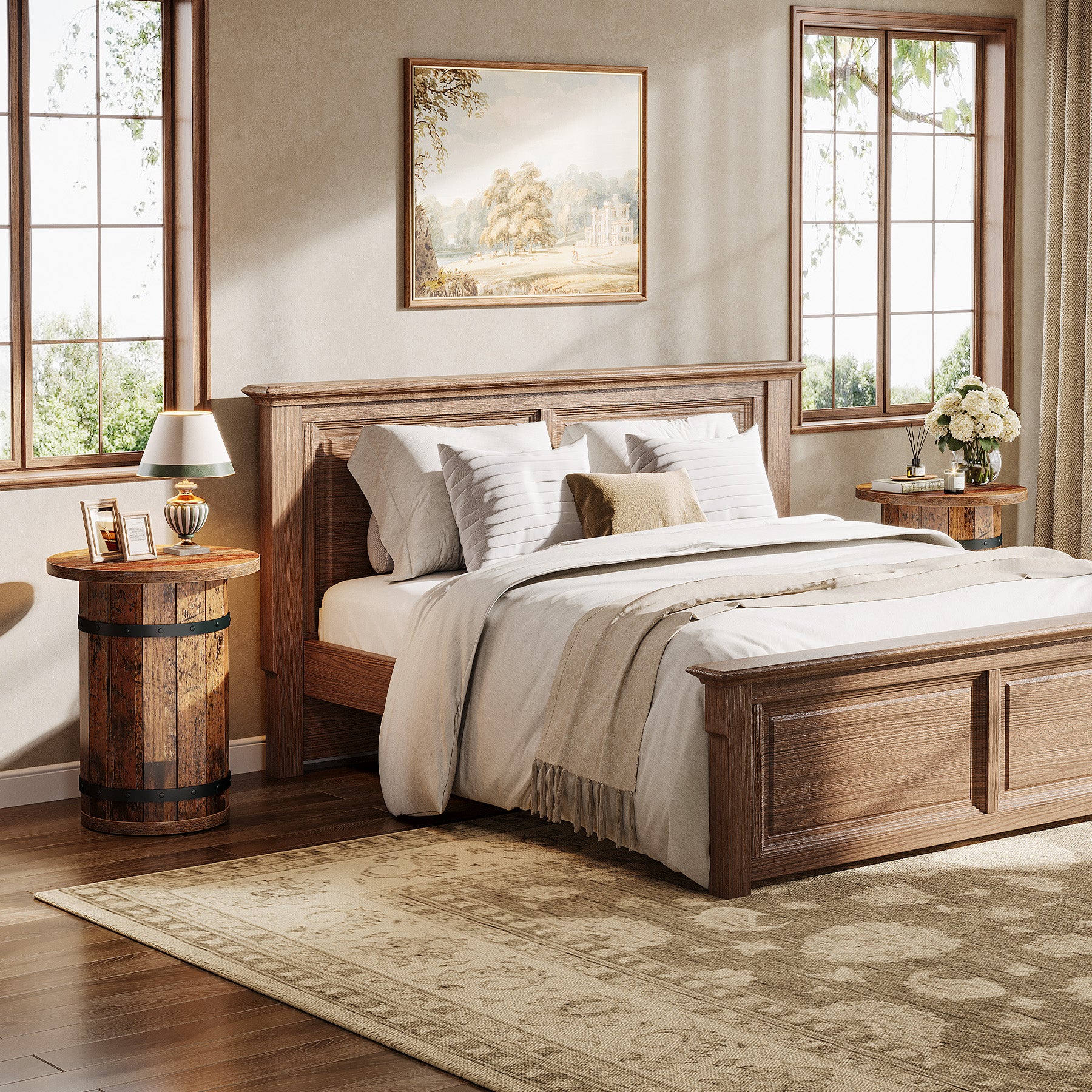 25.6" Tall End Table, Round Side Table Nightstand with Sturdy Base