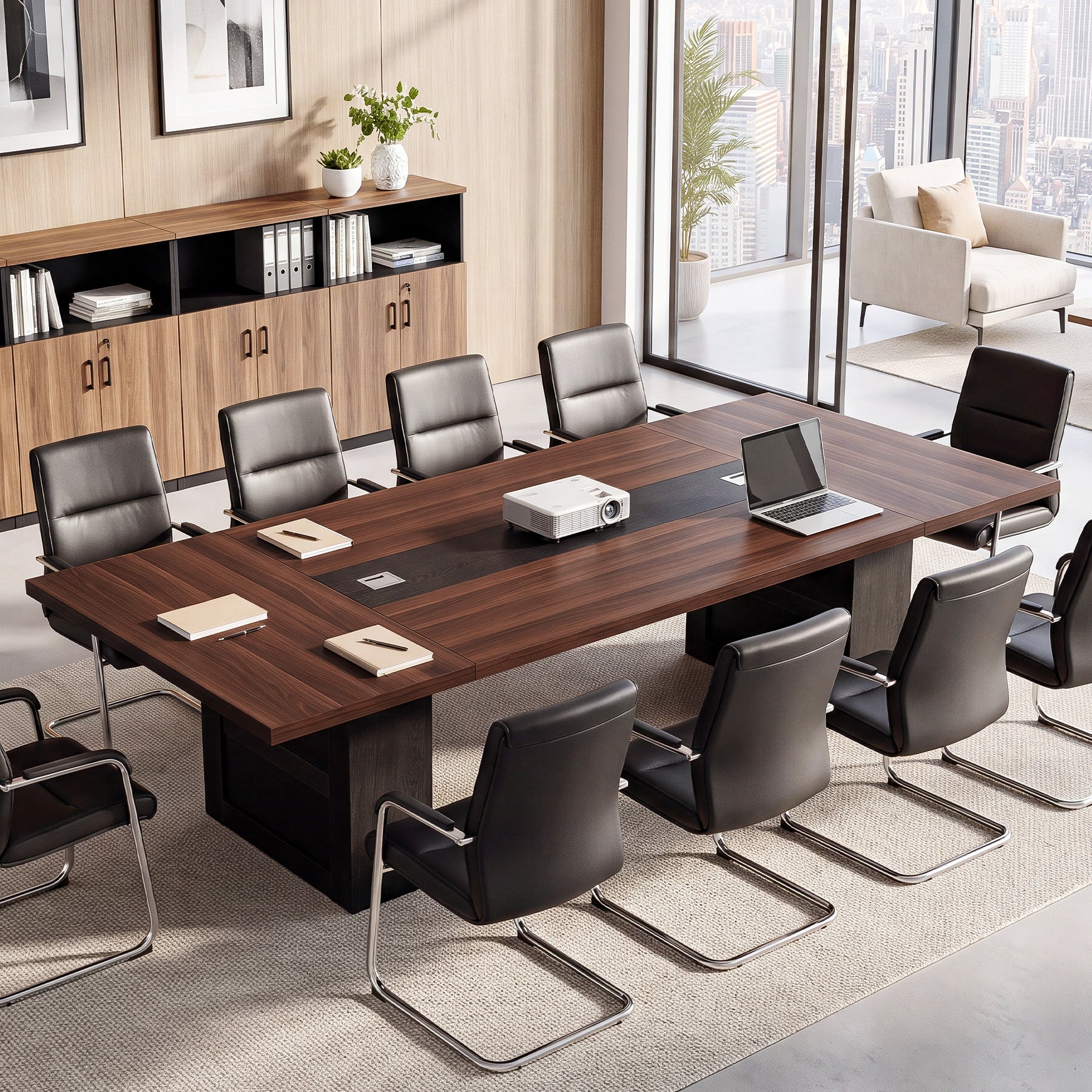 8 FT Conference Table for 8-10 People, 94.5” Meeting Room Table with Cable Management