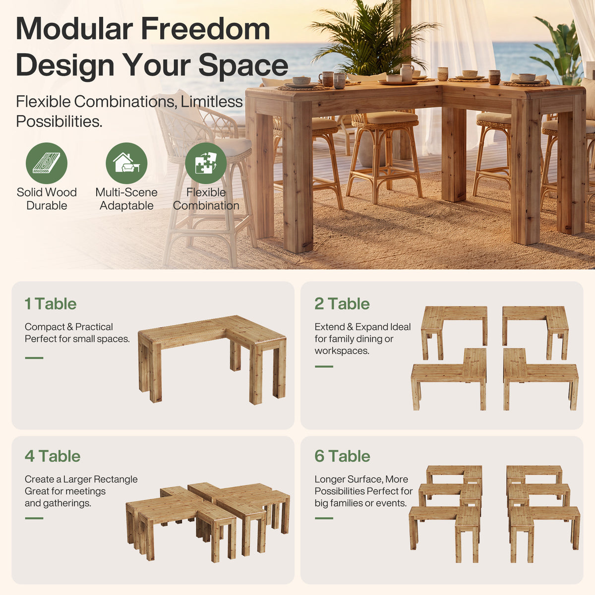 63" Solid Wood L-Shaped Bar Table, Corner Dining Table for Kitchen