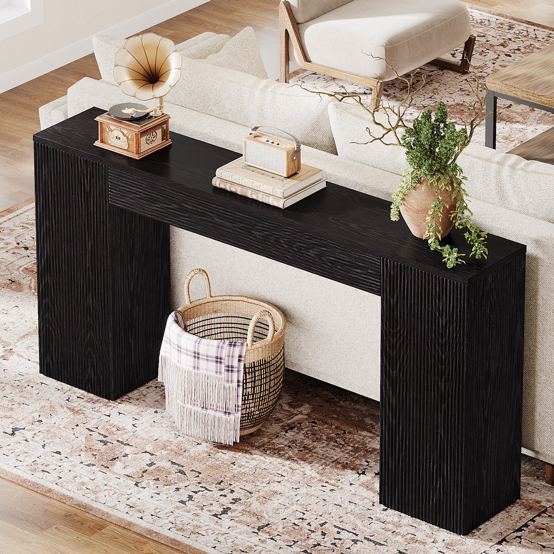 63" Console Table, Fluted Entryway Table Sofa Table Behind the Couch
