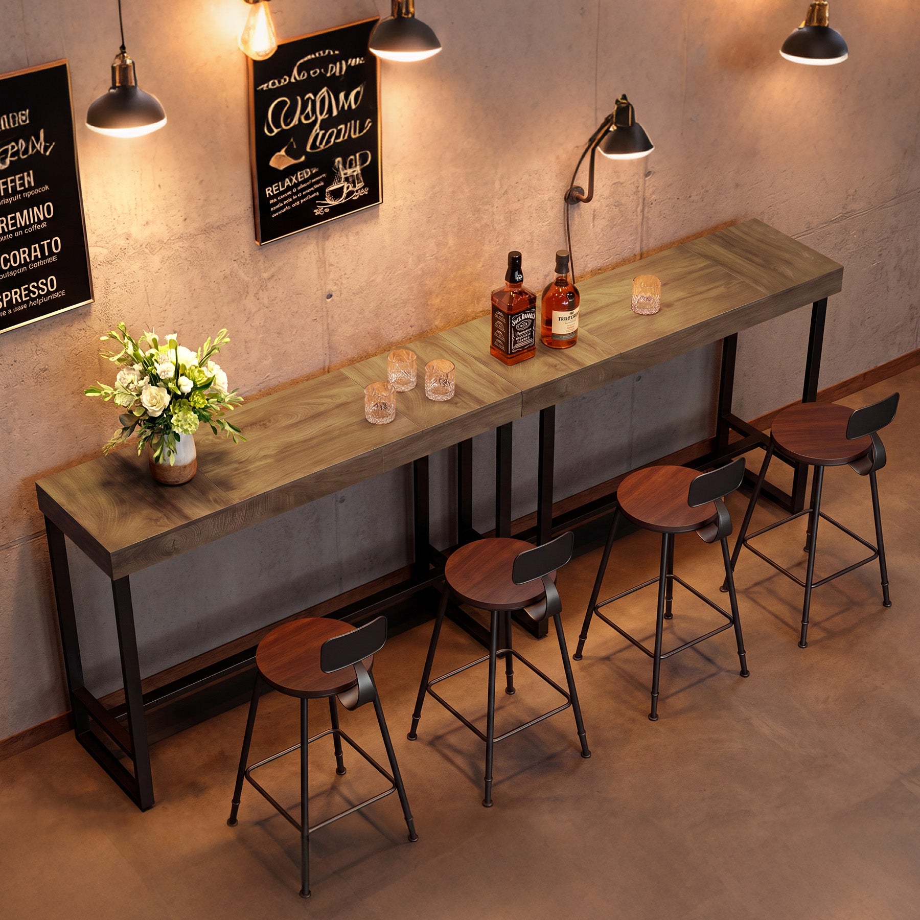 70" Industrial Bar Table, Metal Pub Table with Footrest for Coffee Station or Standing Desk