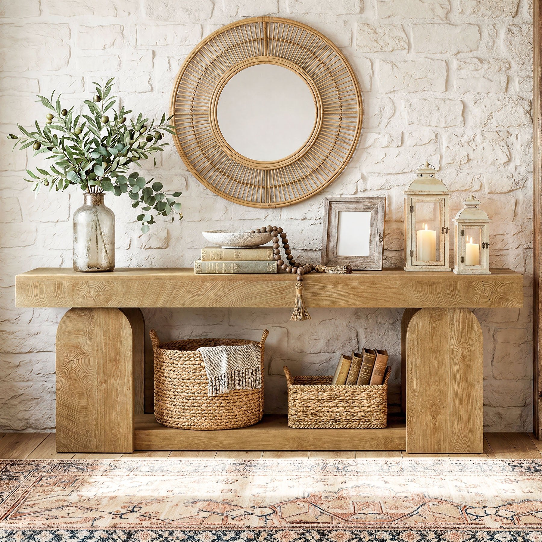 63" Farmhouse Console Table with 2-Tier Storage, Wooden Entryway Sofa Table for Hallway & Living Room