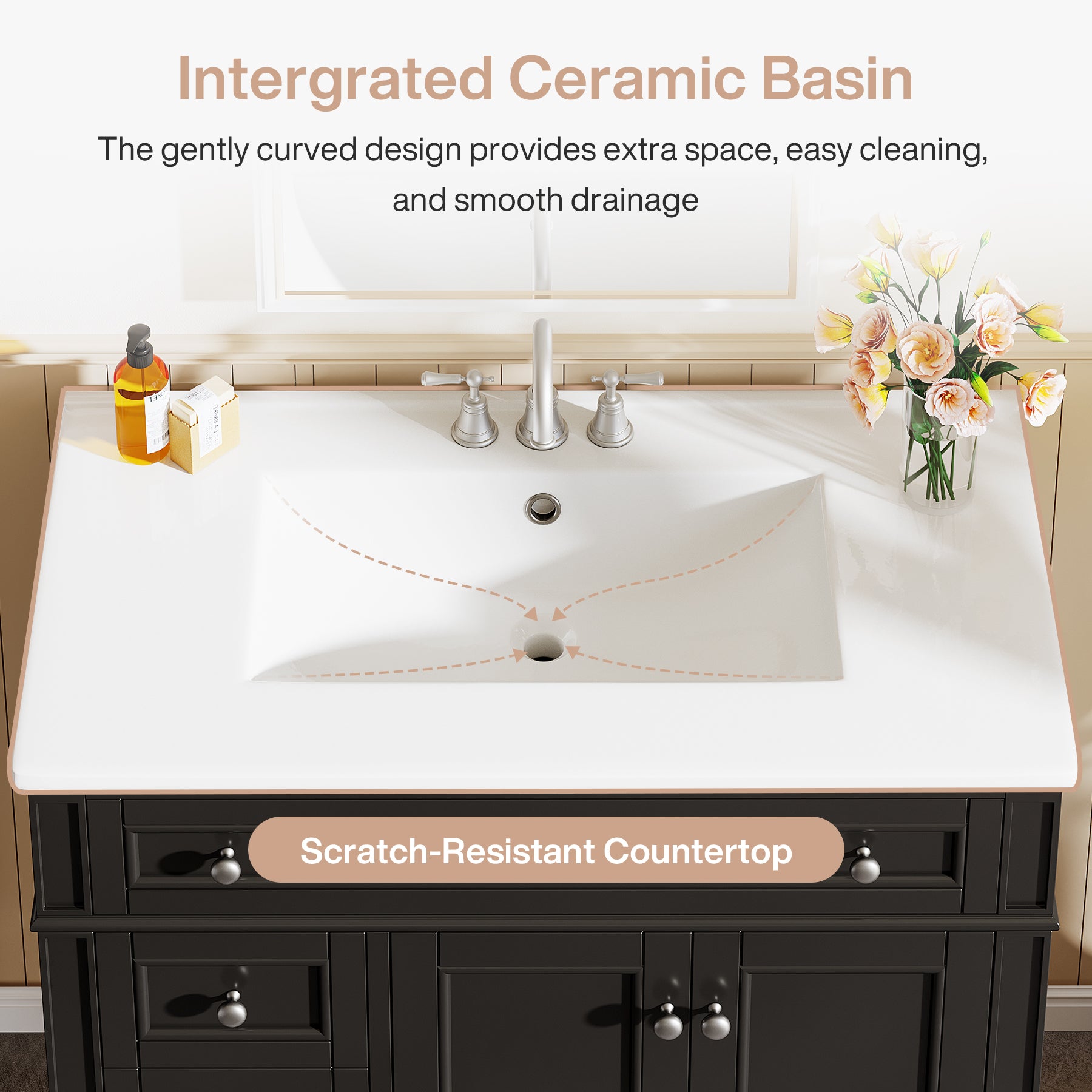 Modern Bathroom Vanity, 36" Bathroom Sink Vanity Cabinet with 3 Drawers