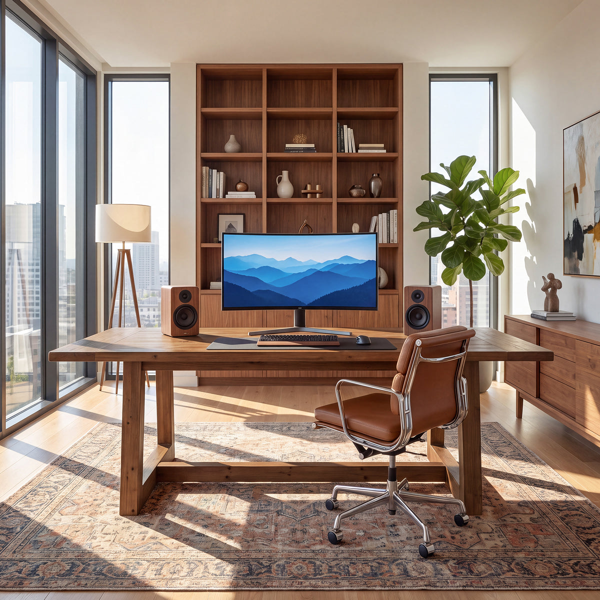 71" Solid Wood Executive Desk, Wooden Computer Writing Table with Sturdy Base for Home Office