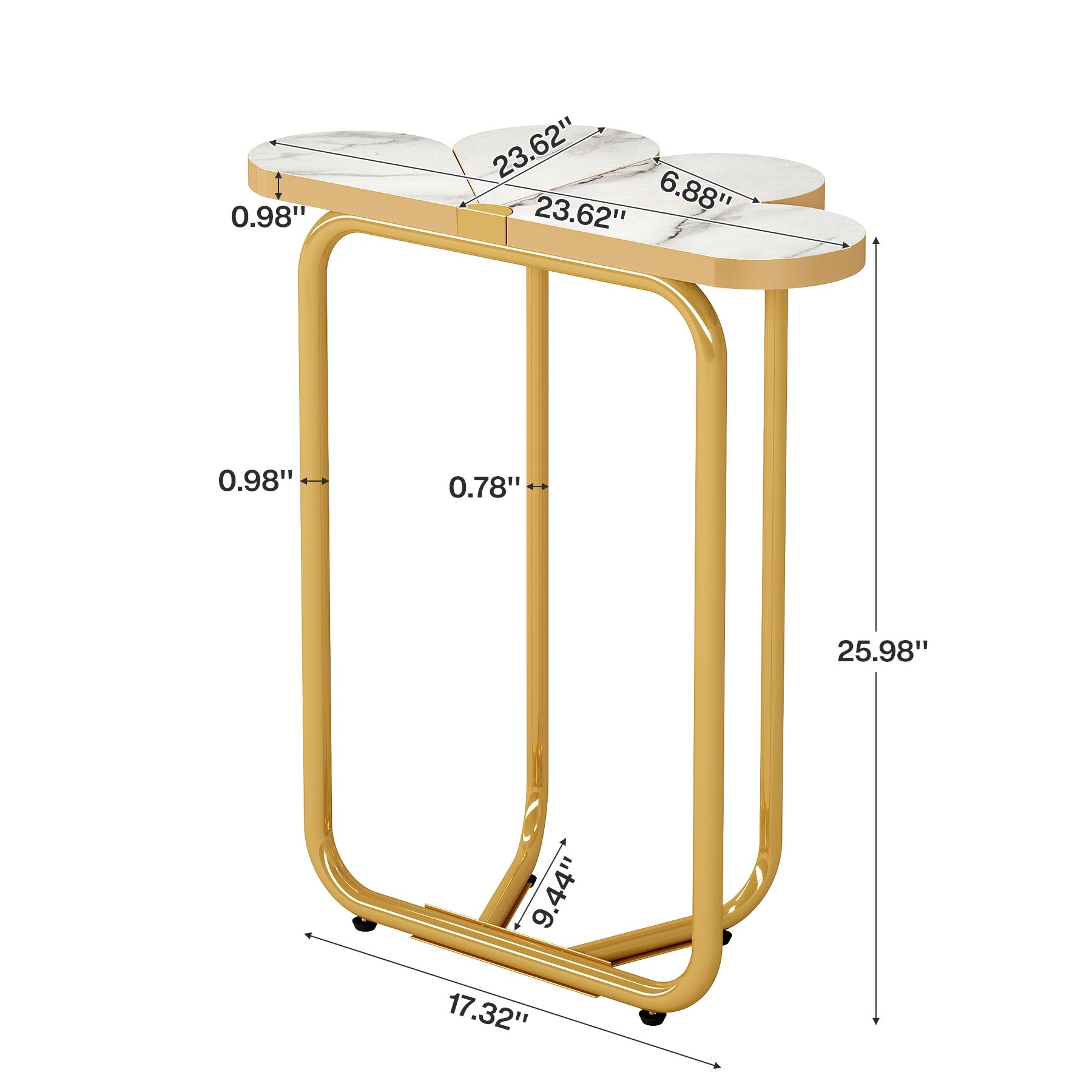 Half-Flower End Table, Faux Marble Side Table with Gold Frame