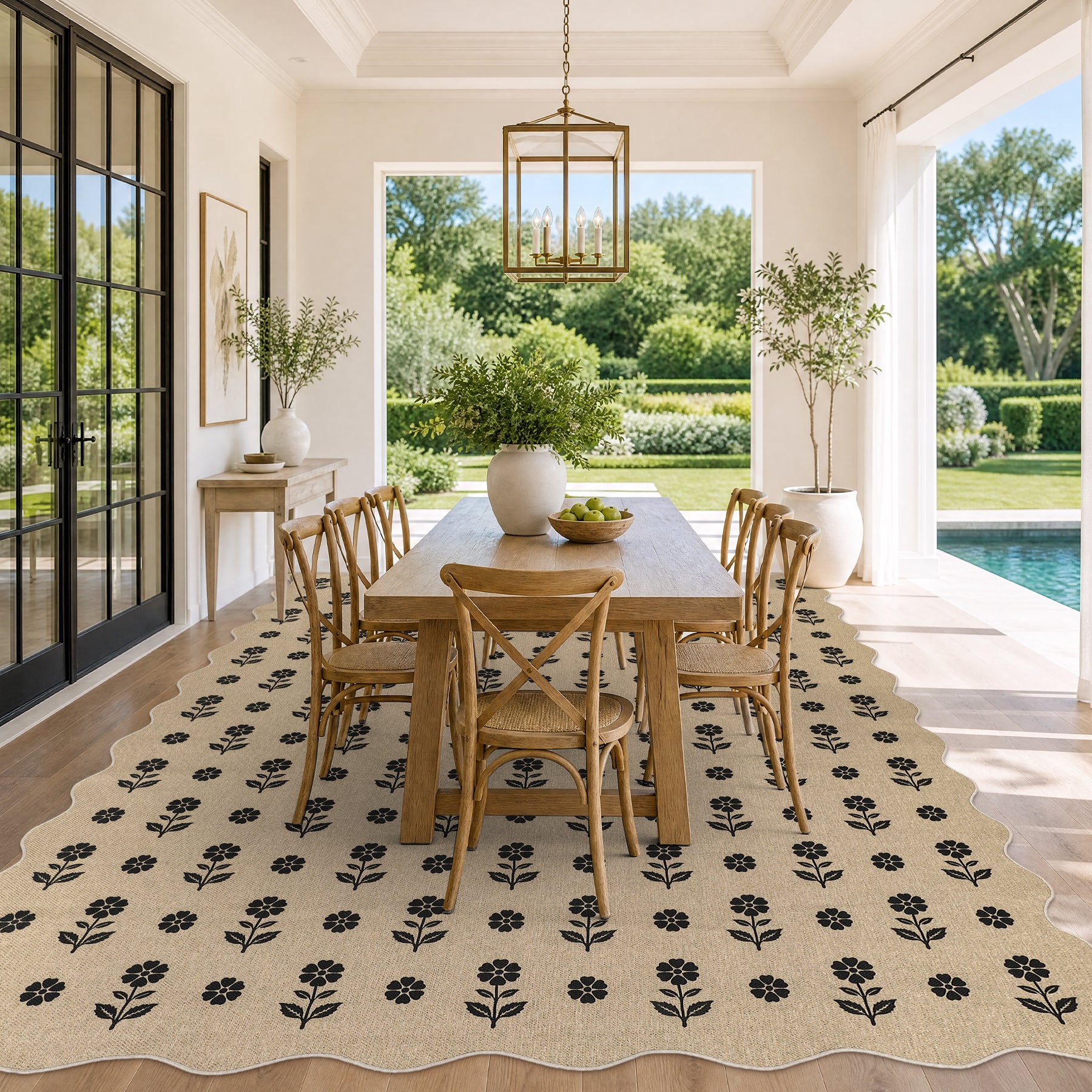 2x6/3x5 Floral Easy Jute Hallway Runner Rug, Scalloped Kitchen Runner Rug Non Skid Washable Indoor Carpet, Oeko-Tex Certified