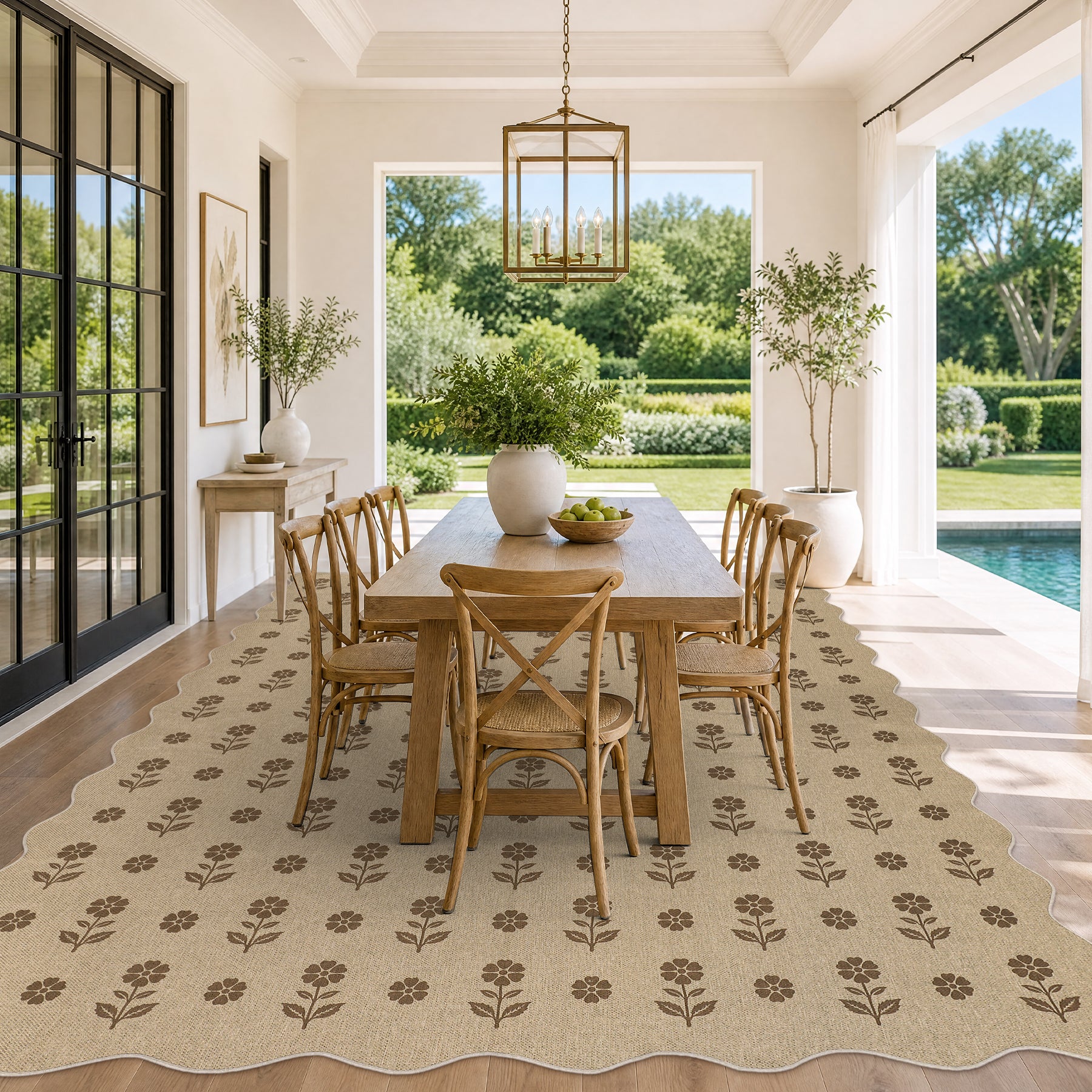2x6/3x5 Floral Easy Jute Hallway Runner Rug, Scalloped Kitchen Runner Rug Non Skid Washable Indoor Carpet, Oeko-Tex Certified
