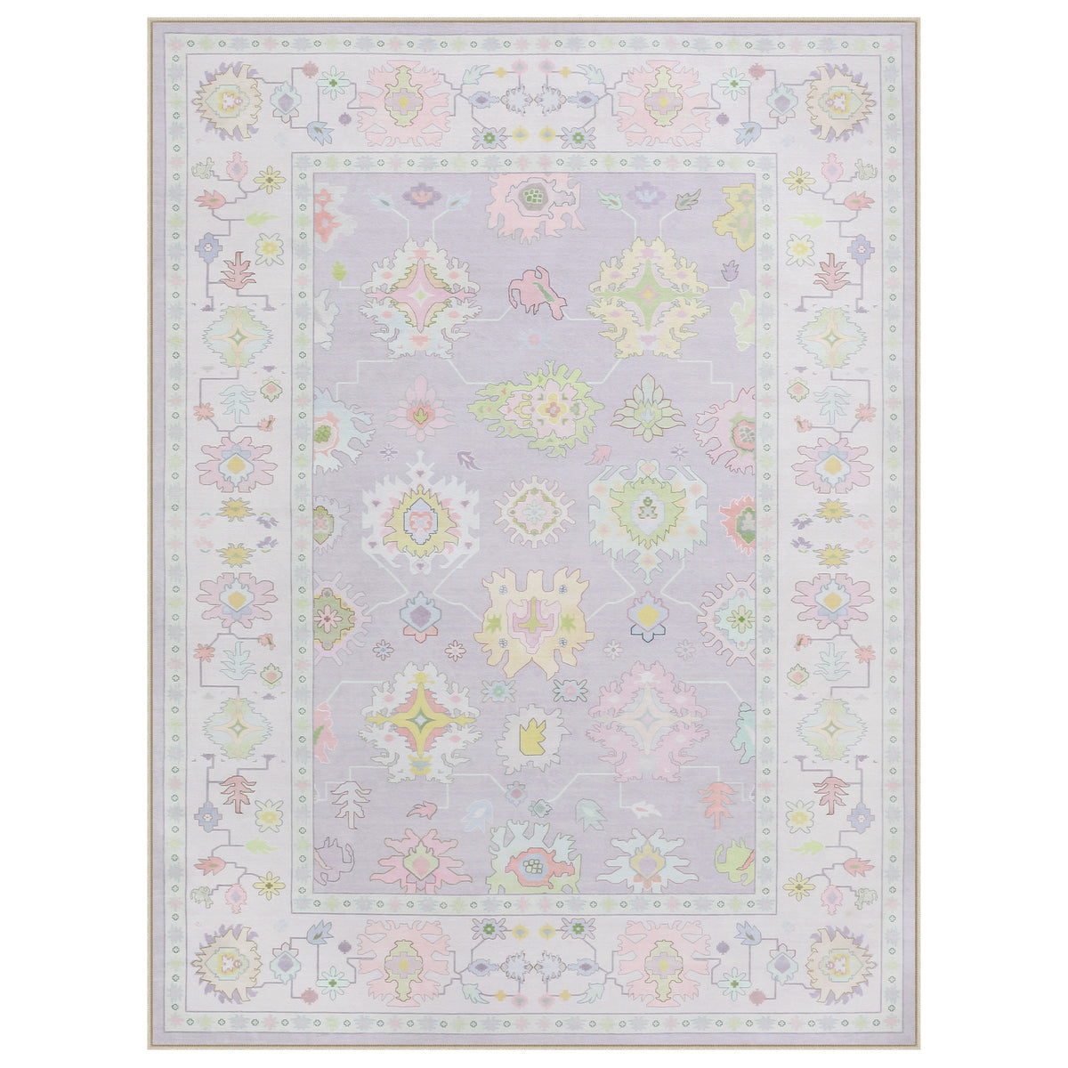 5x7/8x10/9x12 Boho Oushak Area Rug, Floral Washable Non Slip Low Pile Area Rug, Oeko-Tex Certified