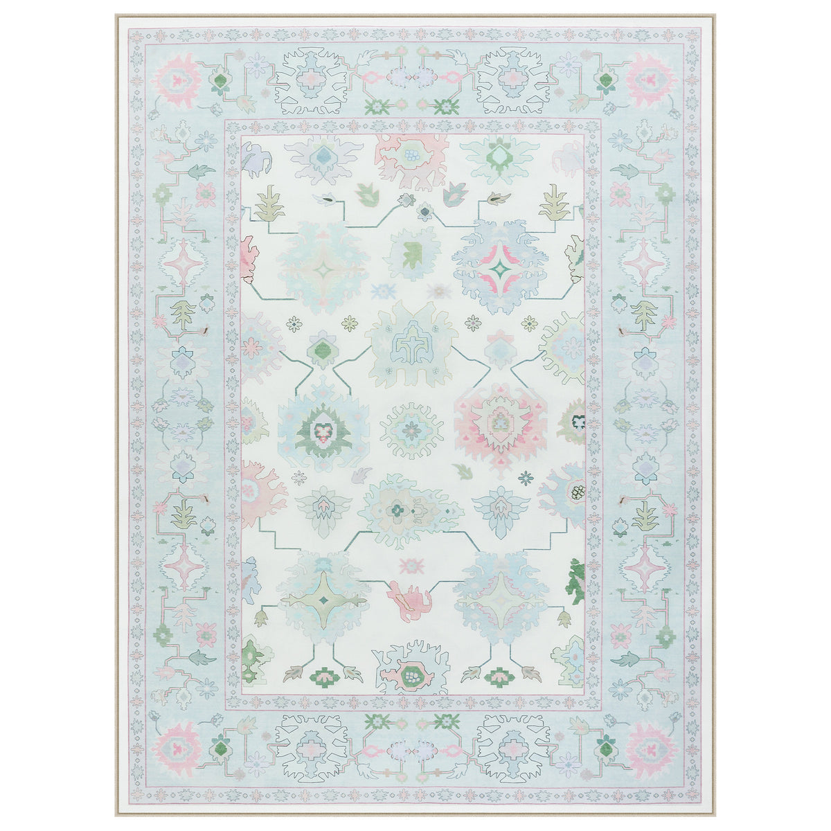 5x7/8x10/9x12 Boho Oushak Area Rug, Floral Washable Non Slip Low Pile Area Rug, Oeko-Tex Certified