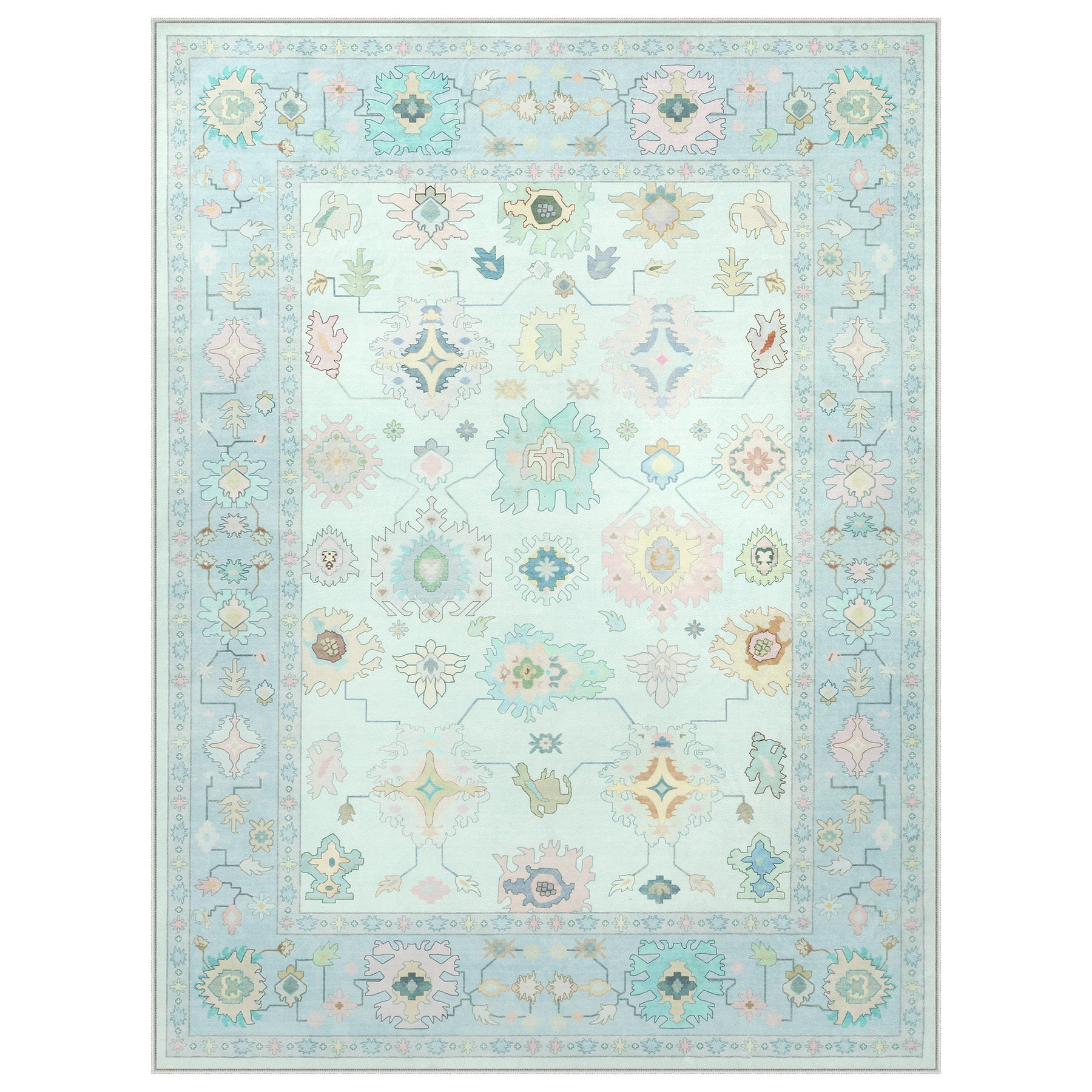 5x7/8x10/9x12 Boho Oushak Area Rug, Colorful Washable Non-Slip Indoor Carpet Oriental Floral, Oeko-Tex Certified