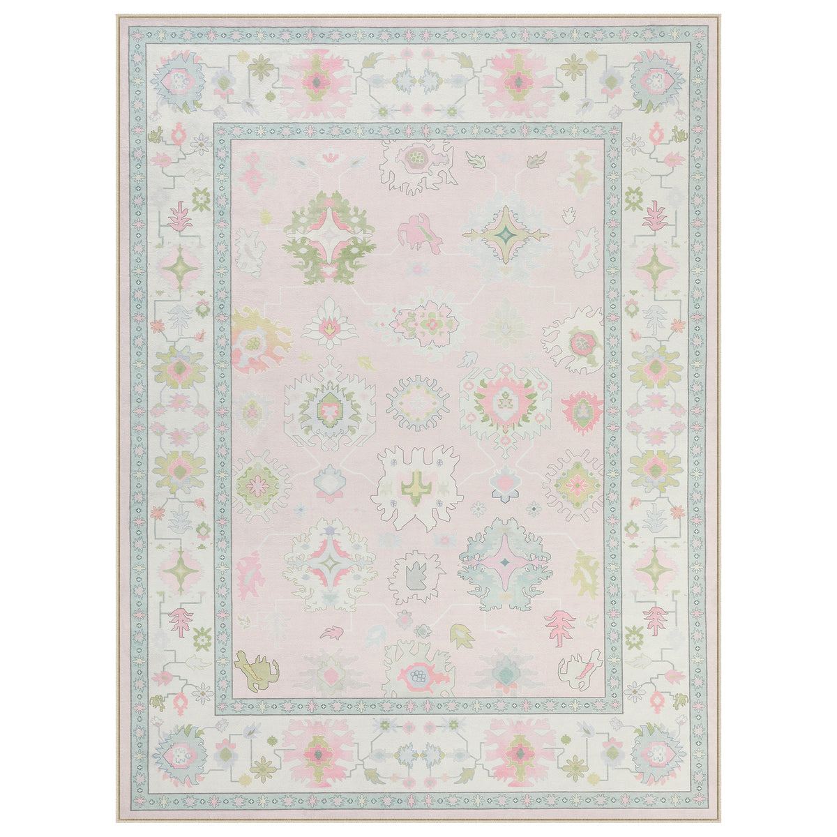 5x7/8x10/9x12 Boho Oushak Area Rug, Floral Washable Non Slip Low Pile Area Rug, Oeko-Tex Certified