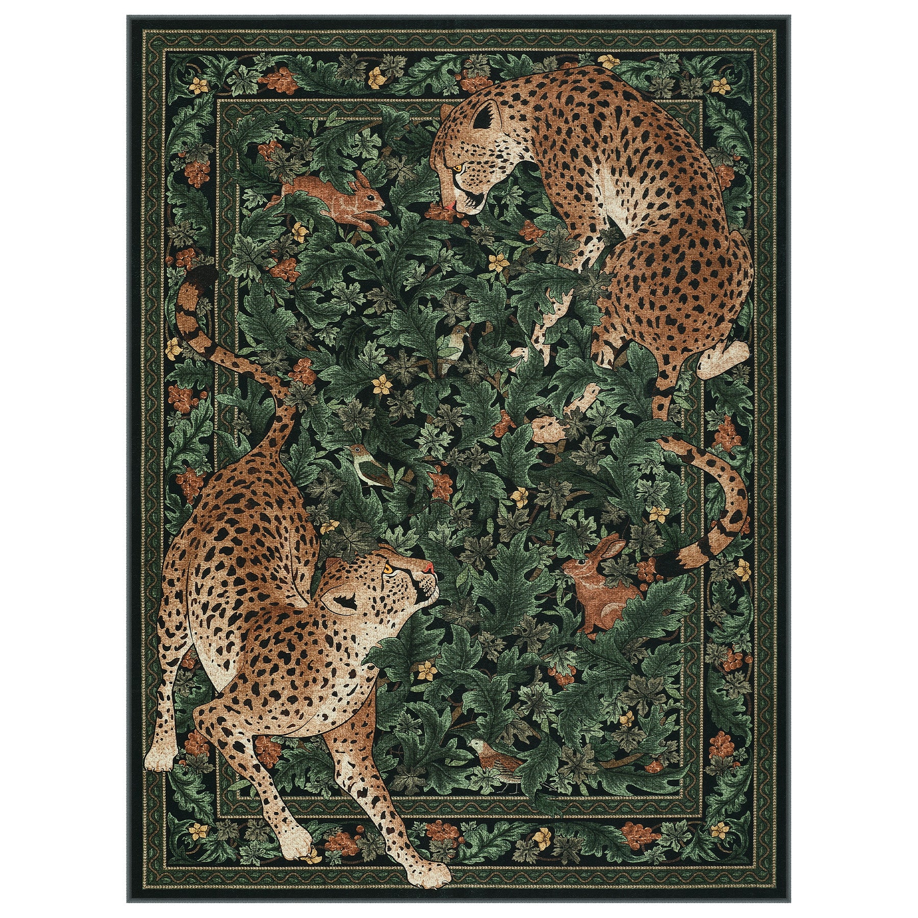 Morris Jungle Leopard Print Rug, Non Slip Washable Area Rug for Living Room, Bedroom