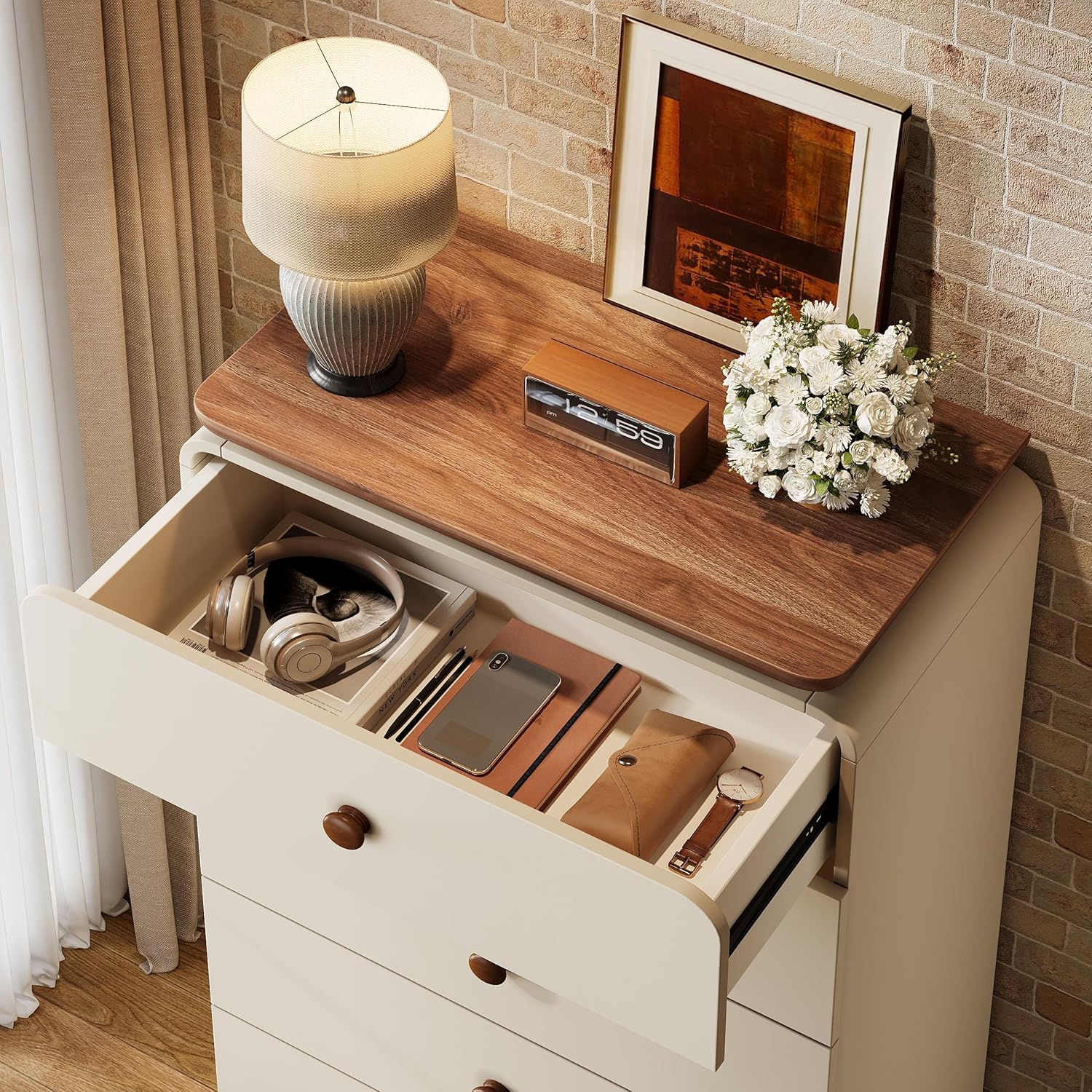 45" Storage Cabinet, Farmhouse 5 Drawers Chest Storage Organizer