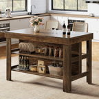 55" Kitchen Island, Breakfast Counter with Seating and Storage Shelves