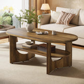 47.2" Coffee Table, Wooden Oval Center Table with 2 Tiers of Shelves 3