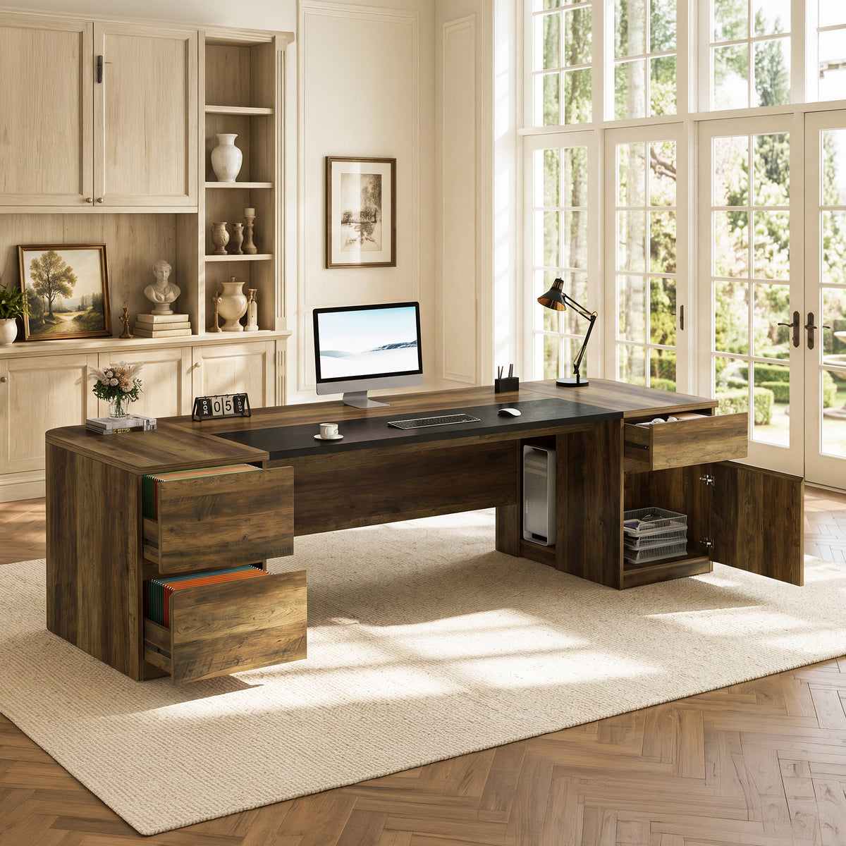 102" Executive Desk, Extra-Long Office Computer Desk with Drawers & Storage Cabinets