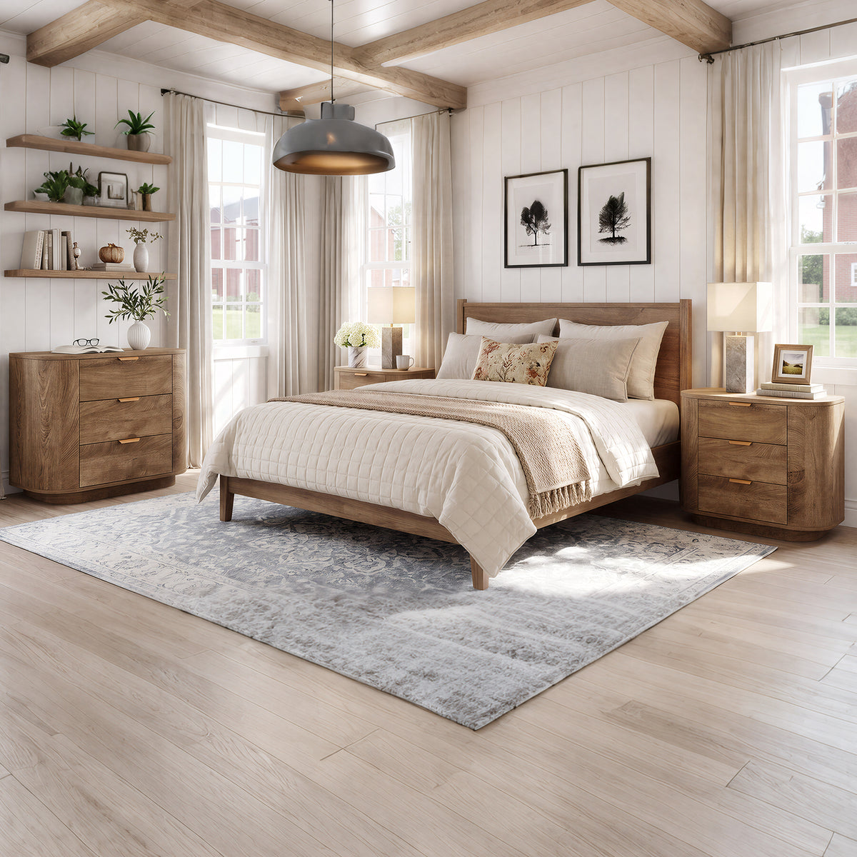 35" Oversized Nightstand with 3 Drawers, Modern Oak Finish Bedside Table
