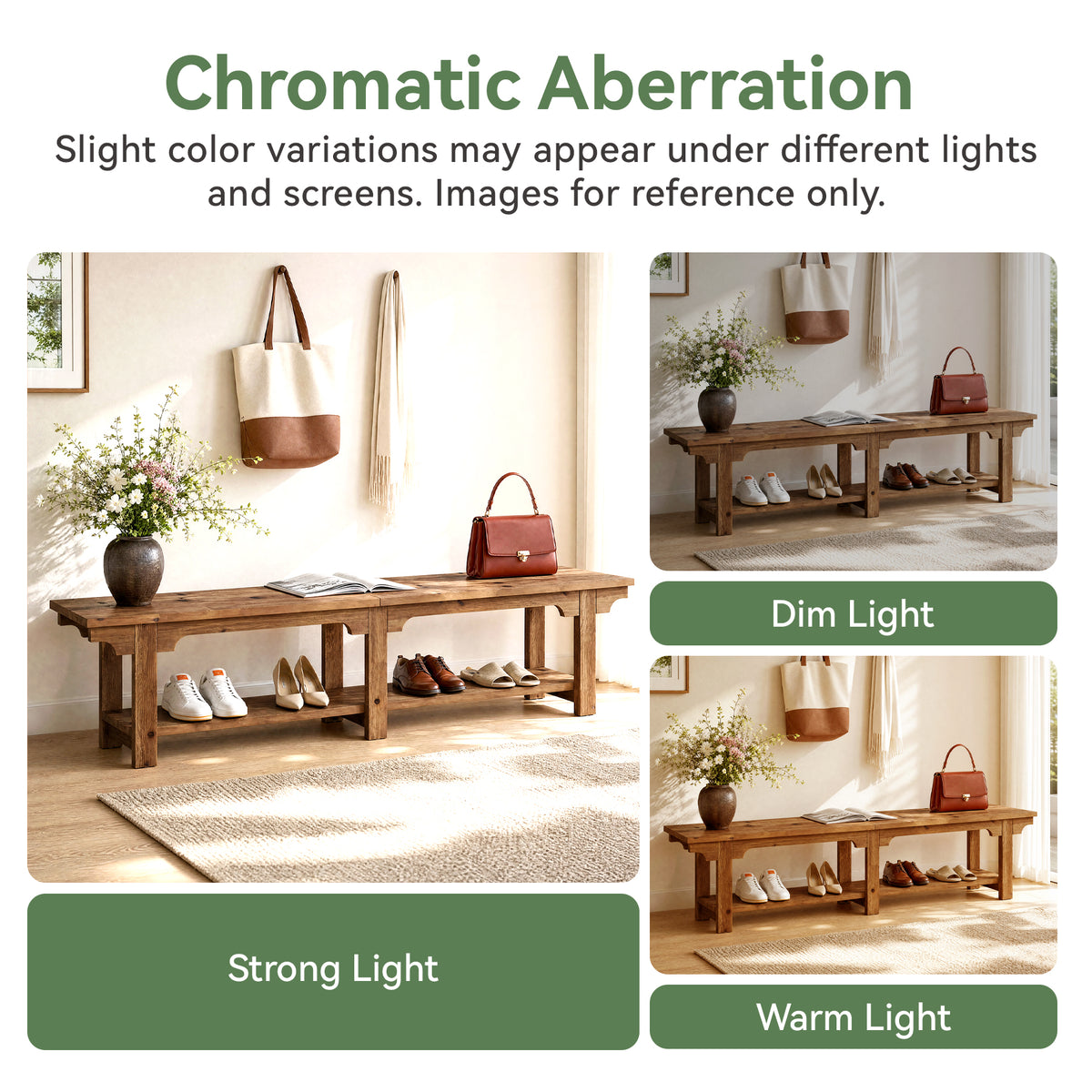 71" Entryway Bench, Farmhouse Solid Wood 2-Tier Shoe Storage Bench for Hallway
