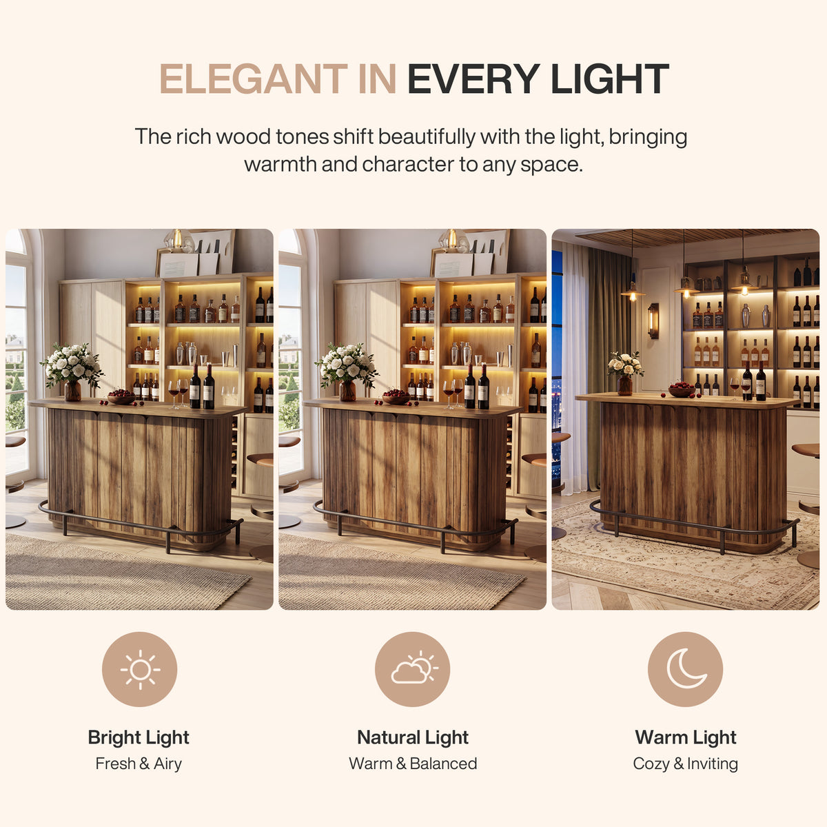 55" Industrial Home Bar Unit, Counter Height 2-Tier Bar Table, Wine Liquor Cabinet