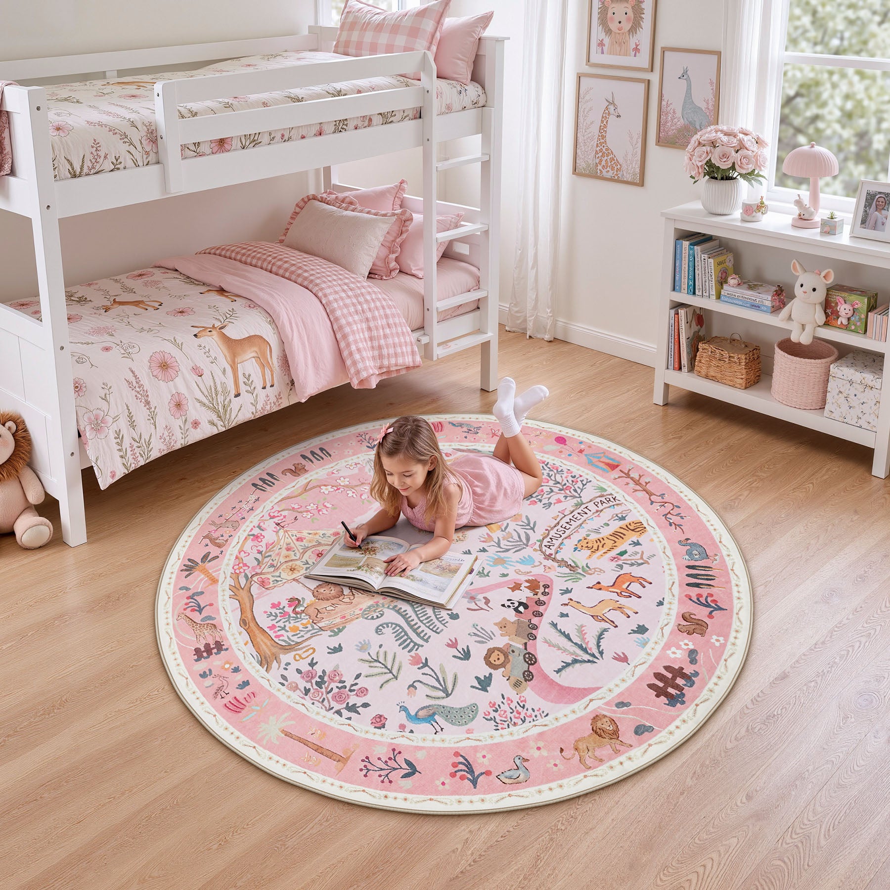 Animal Floral Rug, Soft Washable Area Rug with Non-Slip Backing for Living Room, Bedroom