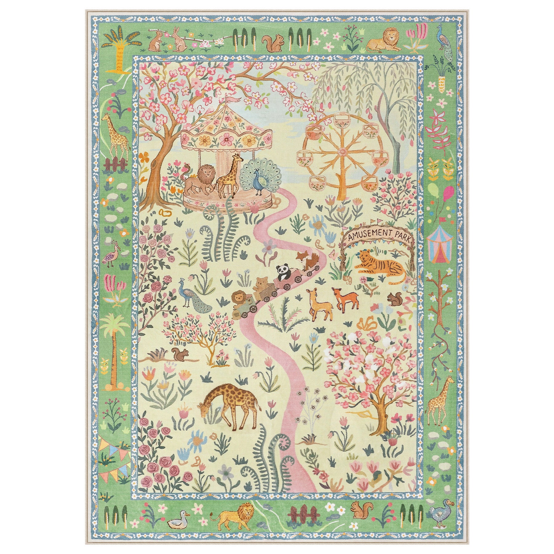 Animal Floral Rug, Soft Washable Area Rug with Non-Slip Backing for Living Room, Bedroom