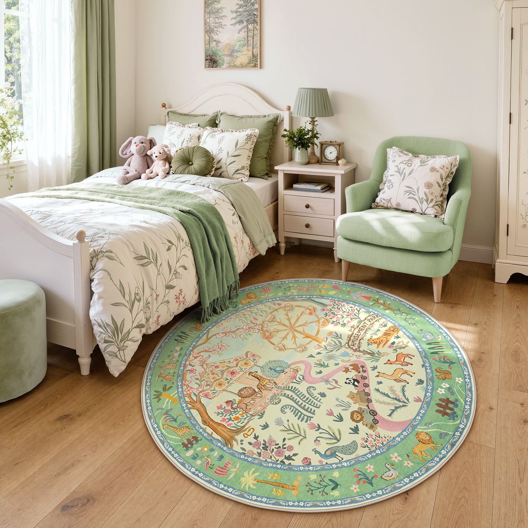 Animal Floral Rug, Soft Washable Area Rug with Non-Slip Backing for Living Room, Bedroom
