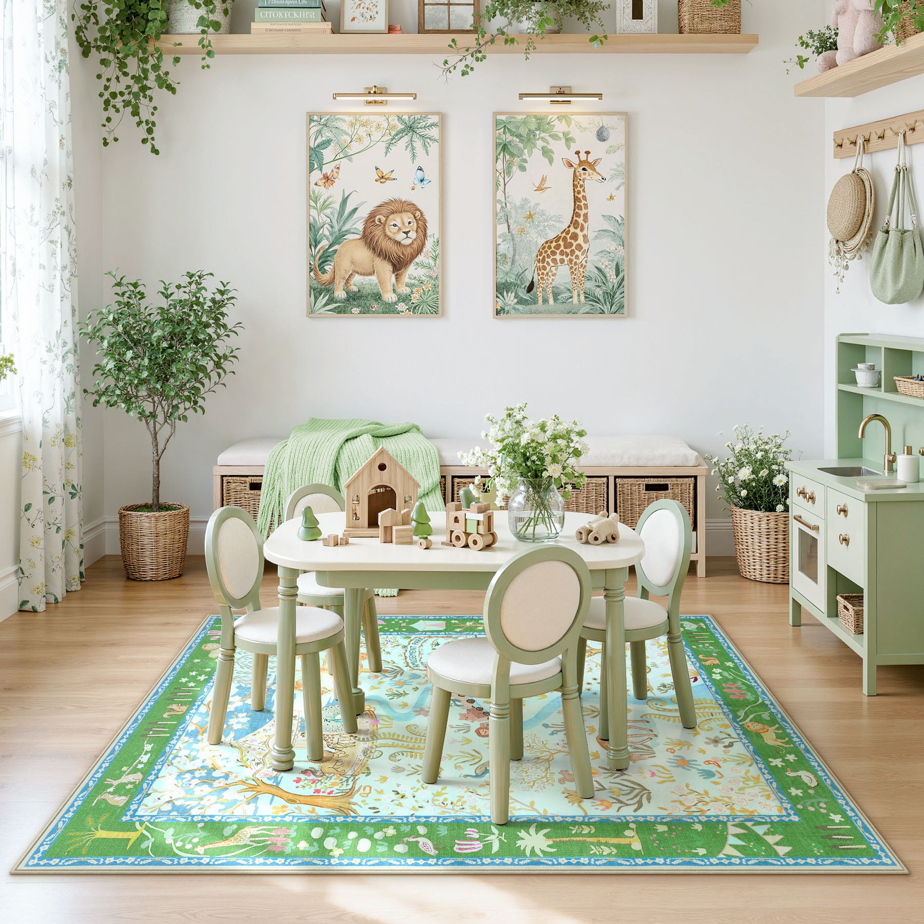 Animal Floral Rug, Soft Washable Area Rug with Non-Slip Backing for Living Room, Bedroom