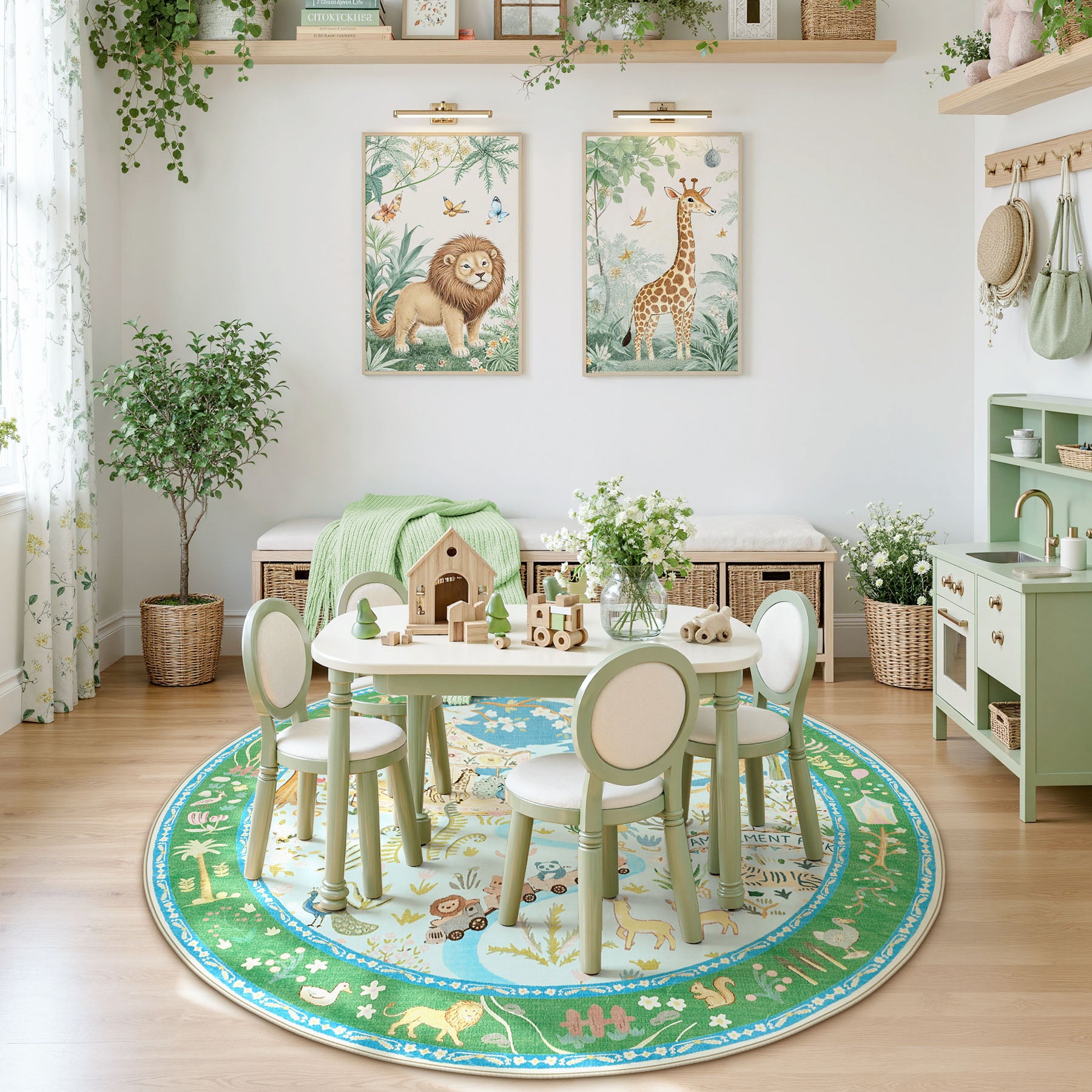 Animal Floral Rug, Soft Washable Area Rug with Non-Slip Backing for Living Room, Bedroom