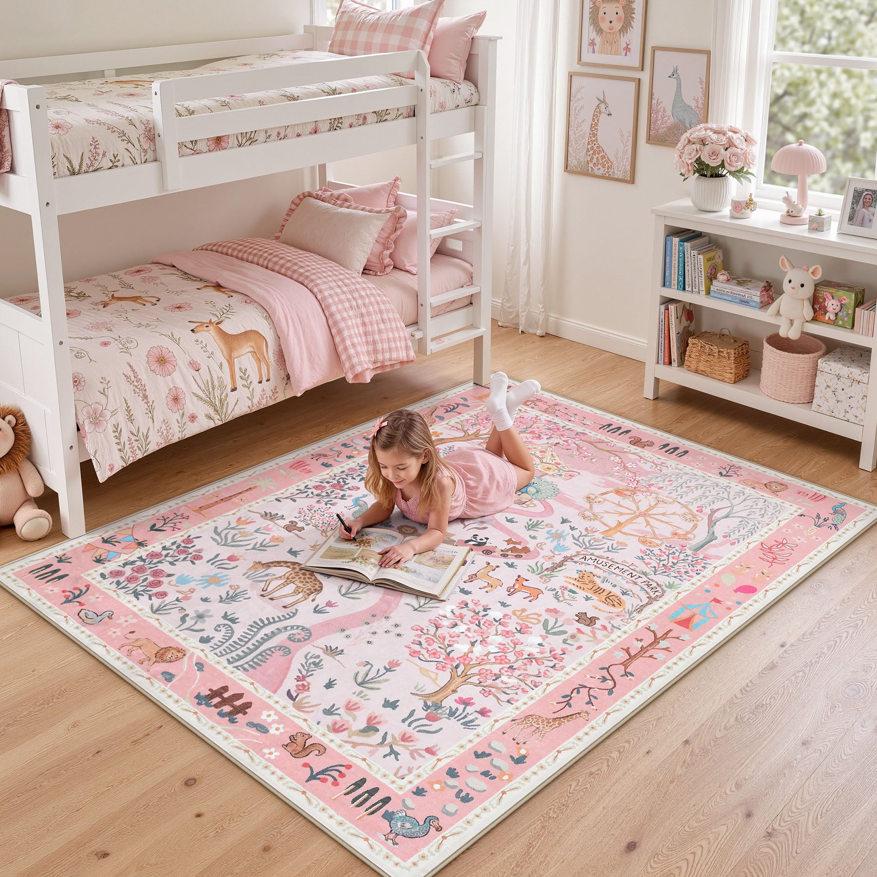 Animal Floral Rug, Soft Washable Area Rug with Non-Slip Backing for Living Room, Bedroom