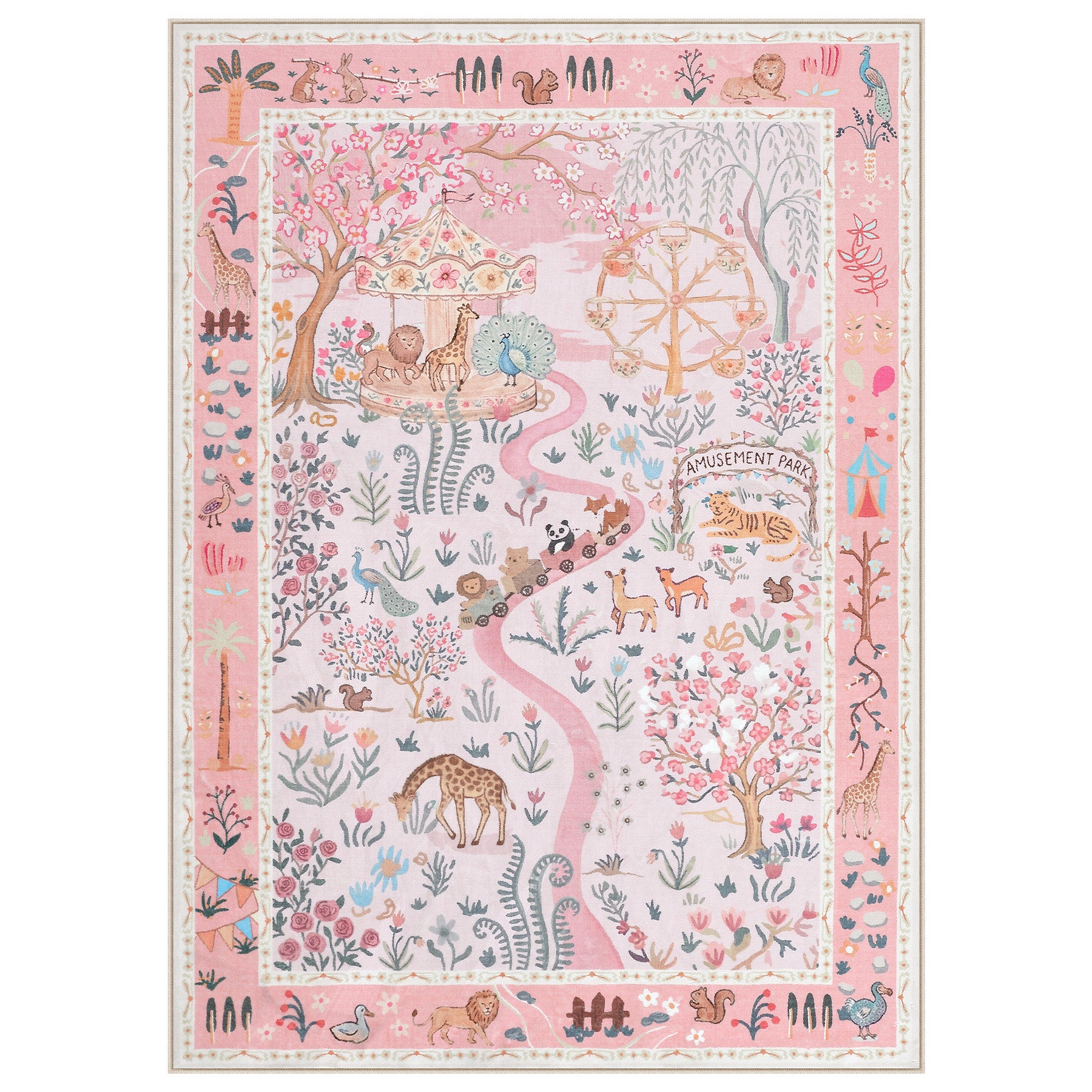 Animal Floral Rug, Soft Washable Area Rug with Non-Slip Backing for Living Room, Bedroom