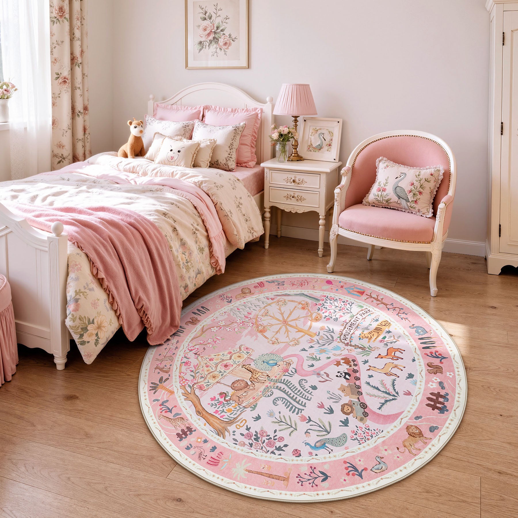 Animal Floral Rug, Soft Washable Area Rug with Non-Slip Backing for Living Room, Bedroom